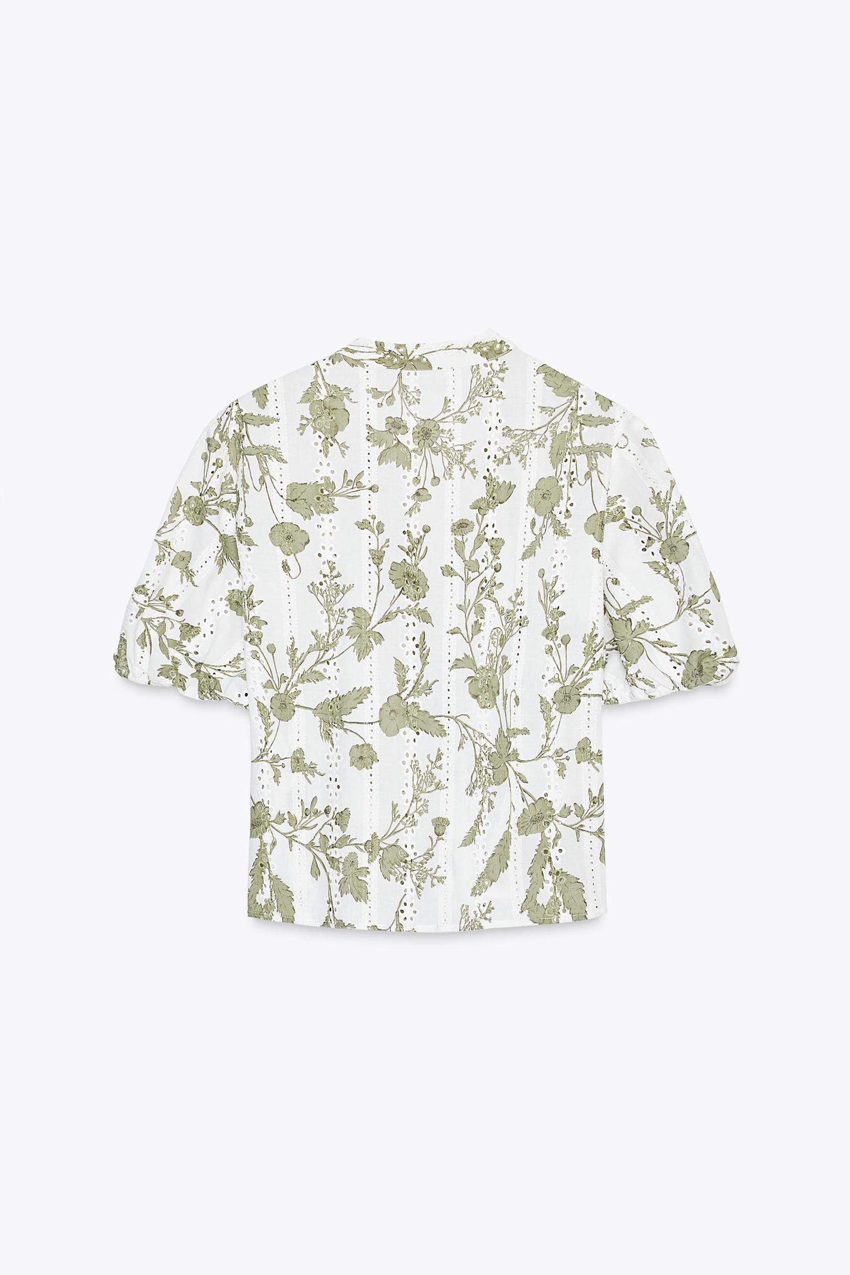 PRINTED TOP WITH EMBROIDERED EYELETS Product Image