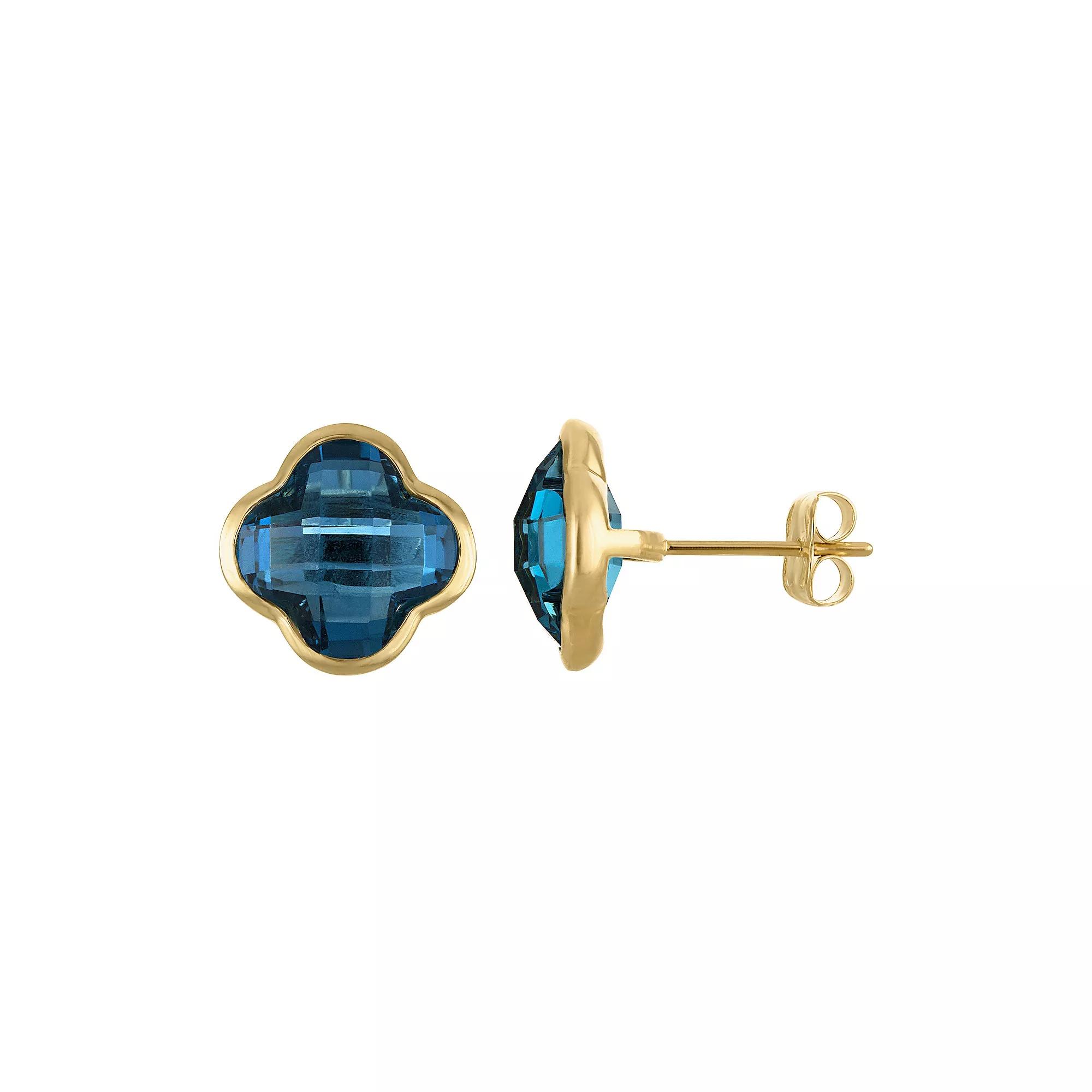 Tiara 10k Gold Gemstone Clover Stud Earrings, Women's, London Blue Topaz Product Image