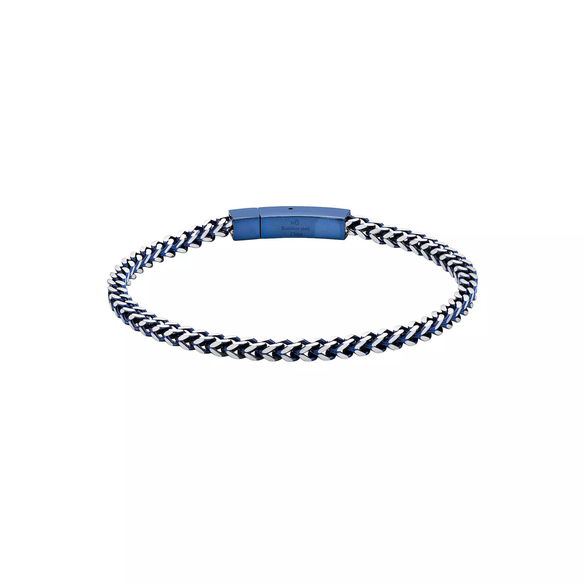 LYNX Men's Blue Ion-Plated Stainless Steel Foxtail Chain Bracelet, Size: 9", Two Tone Product Image