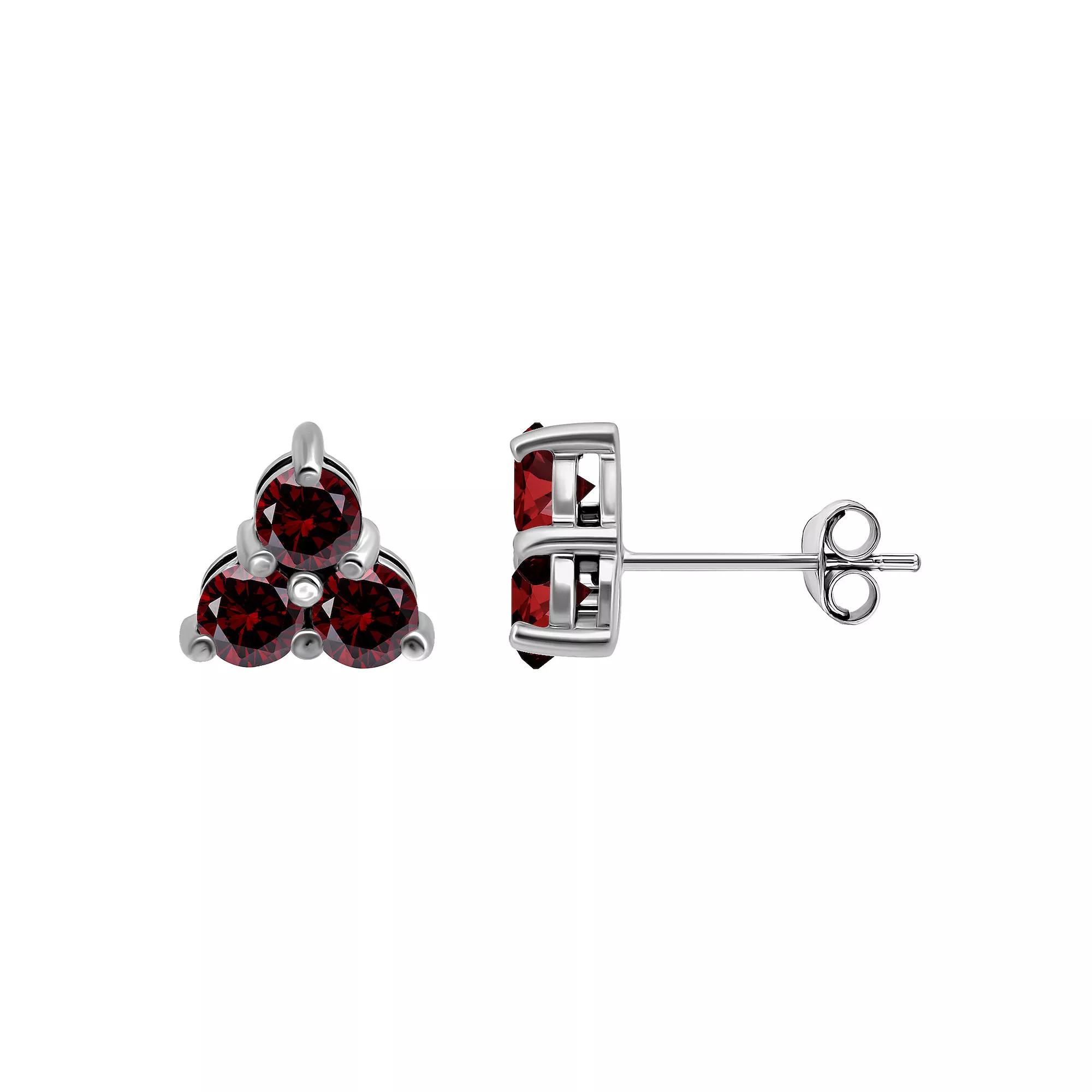 Aleure Precioso Sterling Silver Gemstone Pyramid Stud Earrings, Women's, Silver Tone Red Product Image