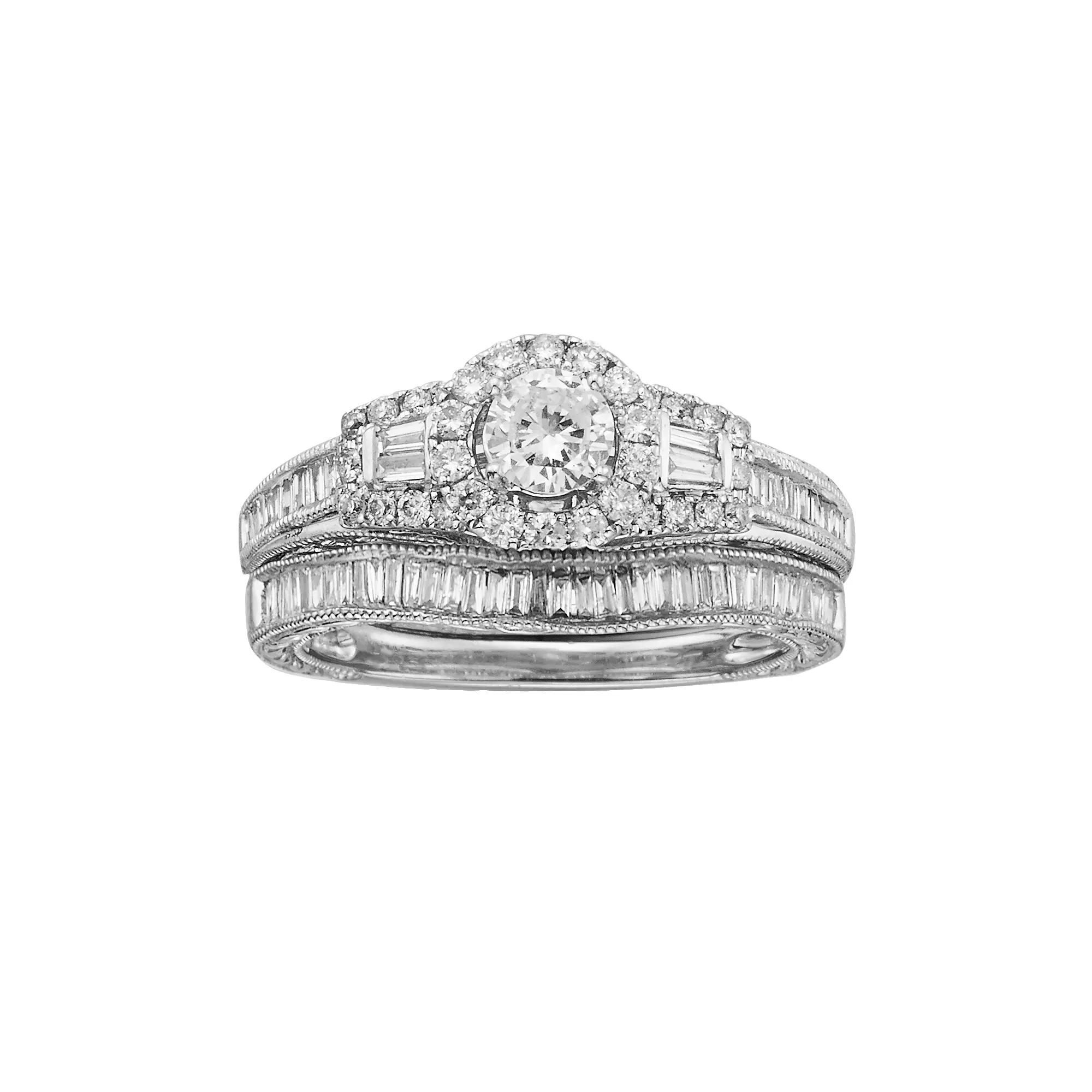 The Regal Collection 14k White Gold 1-ct. T.W. IGL Certified Round-Cut Diamond Frame Ring Set, Women's, Size: 6 Product Image