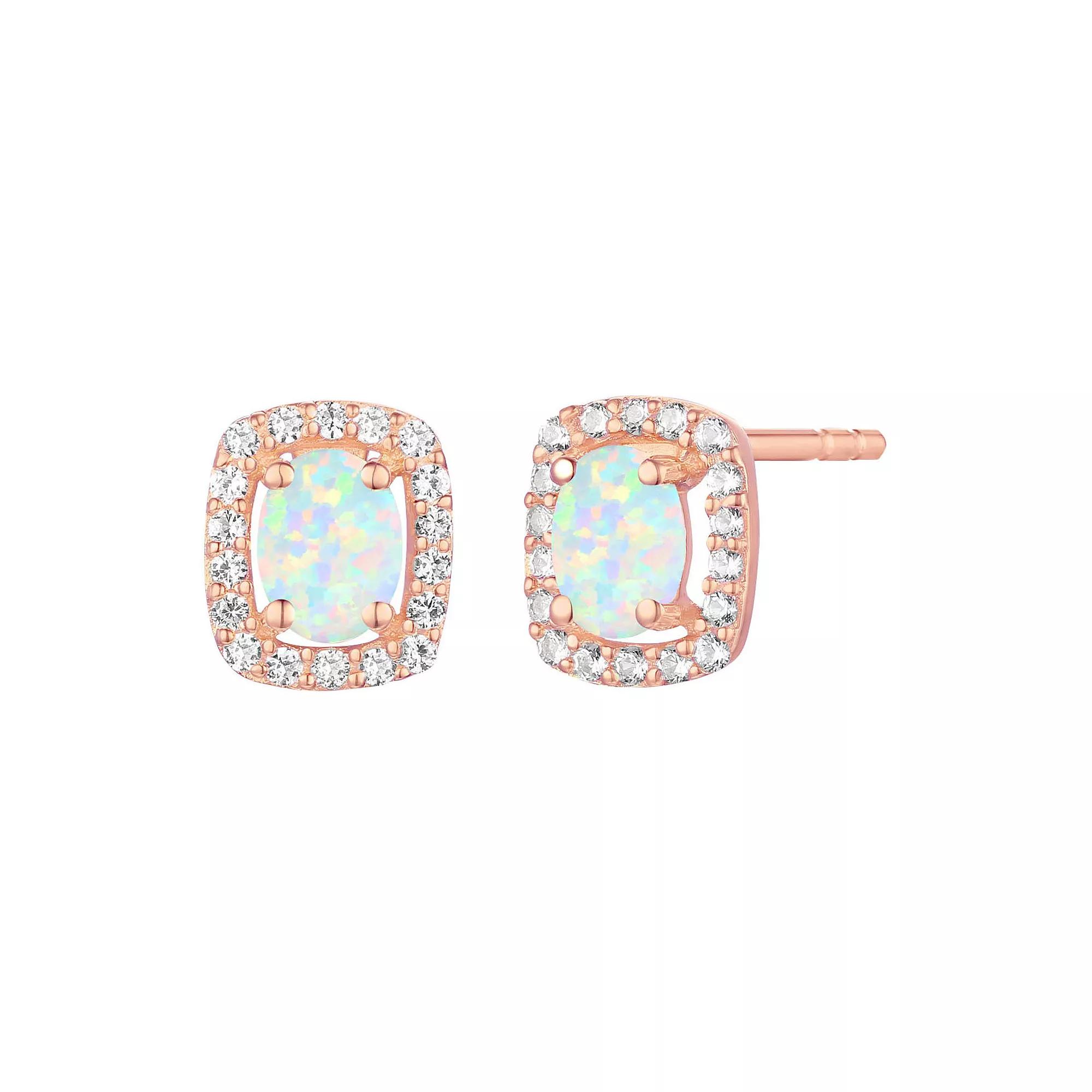 14k Rose Gold Flash-Plated Lab-Created Opal Stud Earrings, Women's Product Image