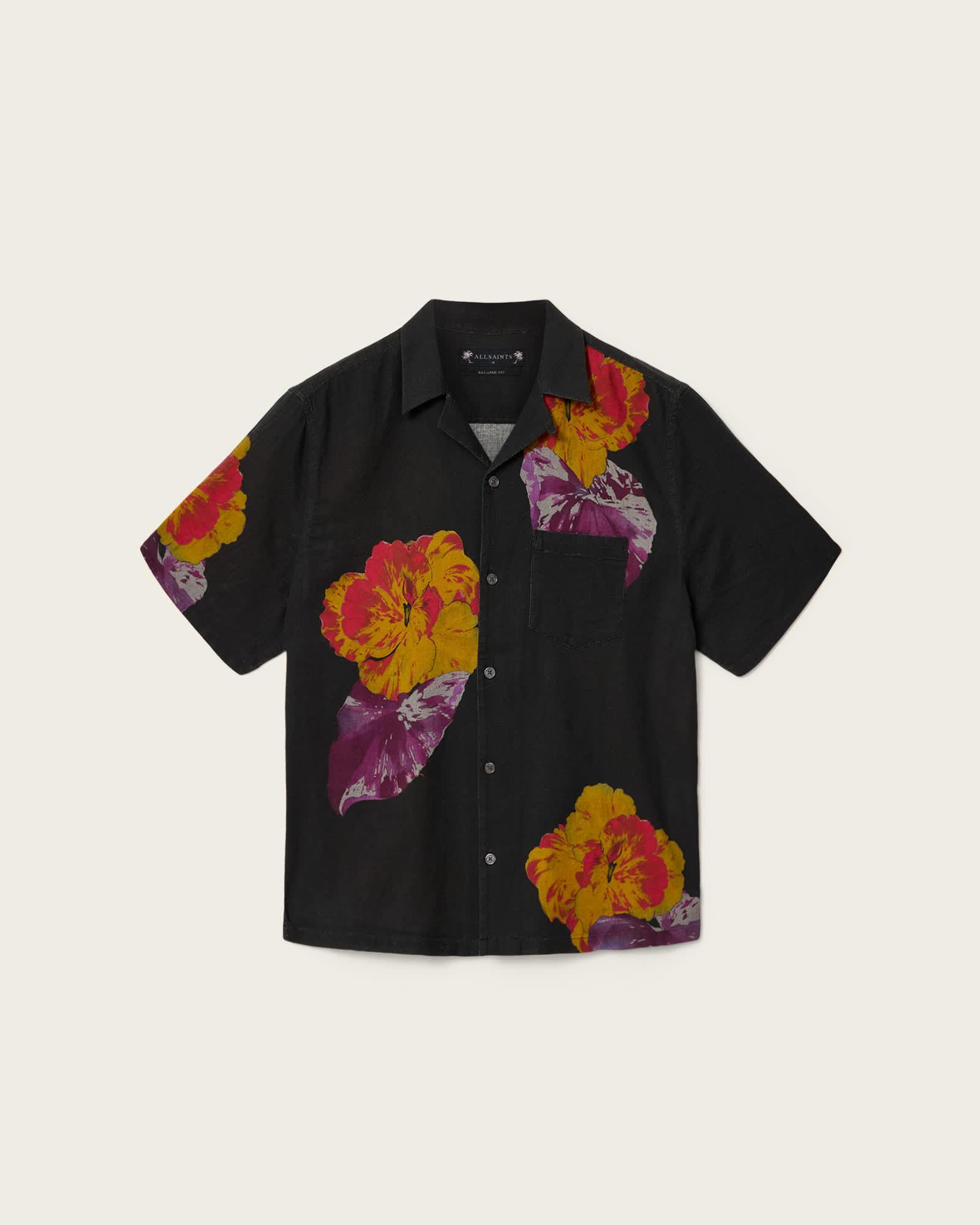 Nouvelle Short Sleeve Linen Blend Shirt Jet Black | ALLSAINTS US Product Image
