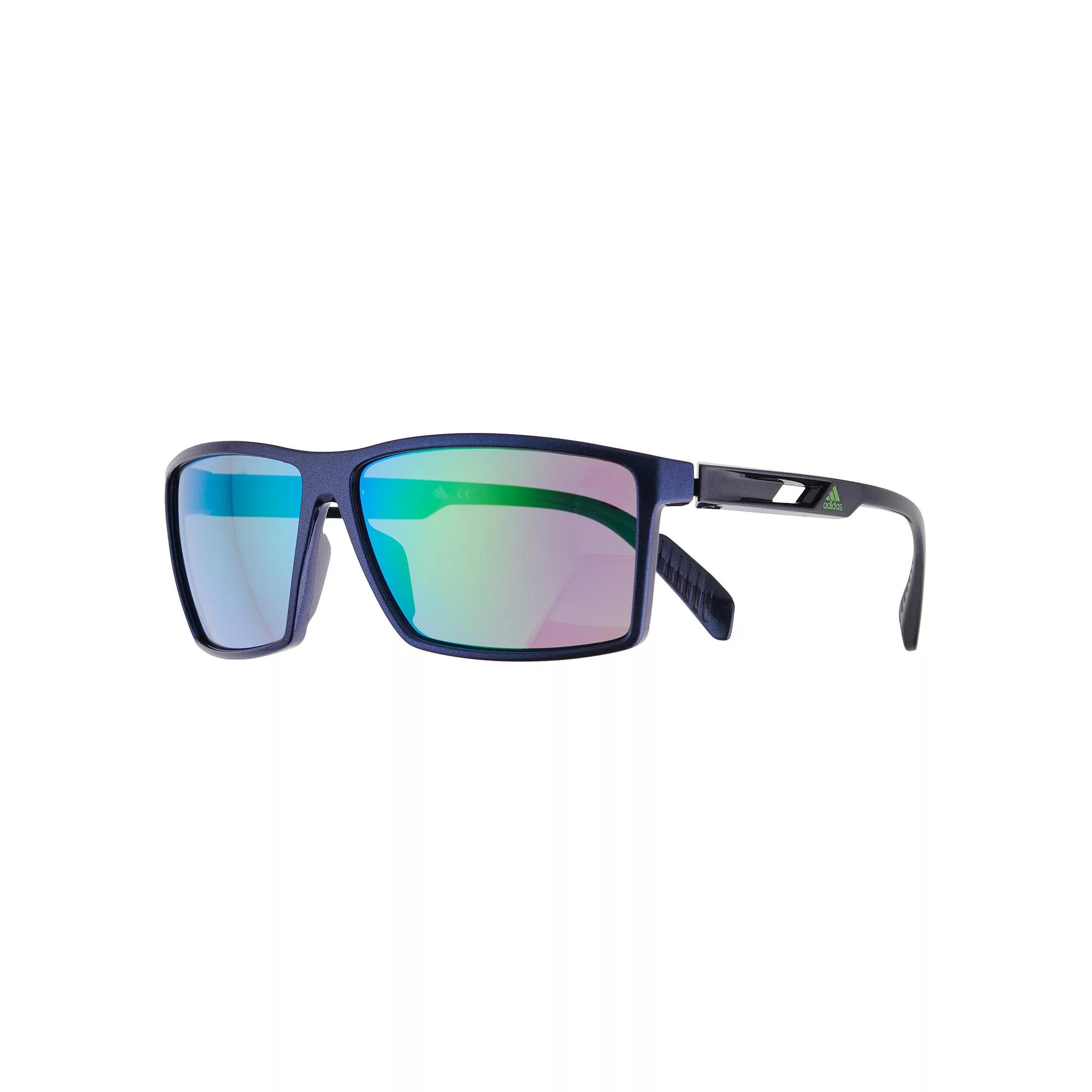 Men's adidas Thin Rectangular Sport Frame Mirrored Sunglasses, Blue Product Image