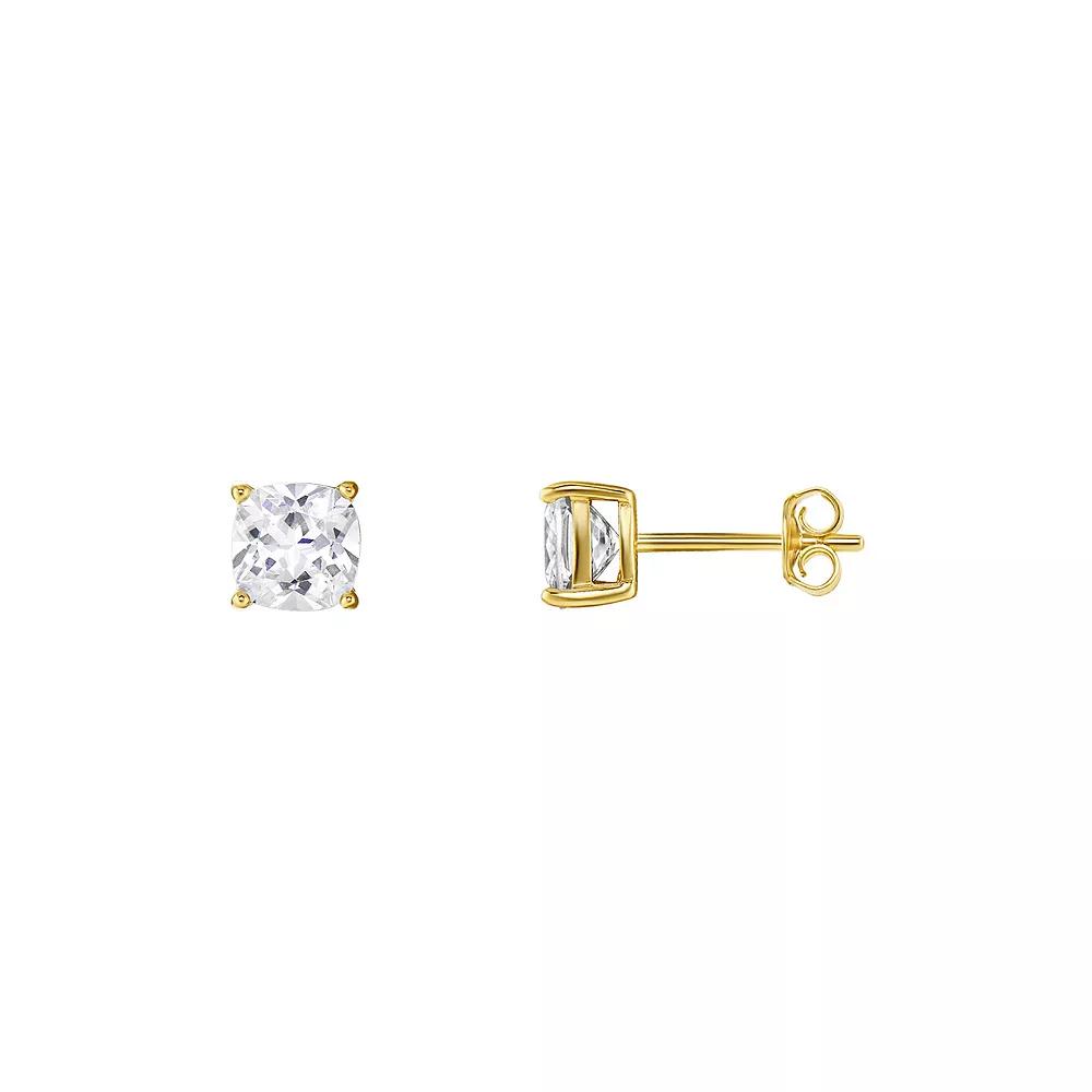 PRIMROSE 24k Gold over Sterling Silver Cushion Cut Cubic Zirconia Stud Earrings, Women's, Gold Tone White Product Image