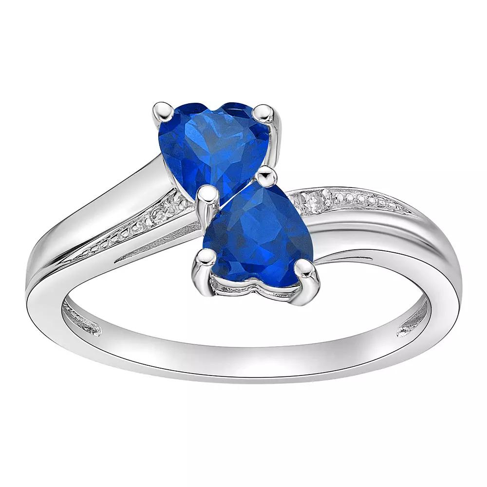 Gemminded Sterling Silver Gemstone & Diamond Accent Double Heart Bypass Ring, Womens Created Aquamarine Product Image