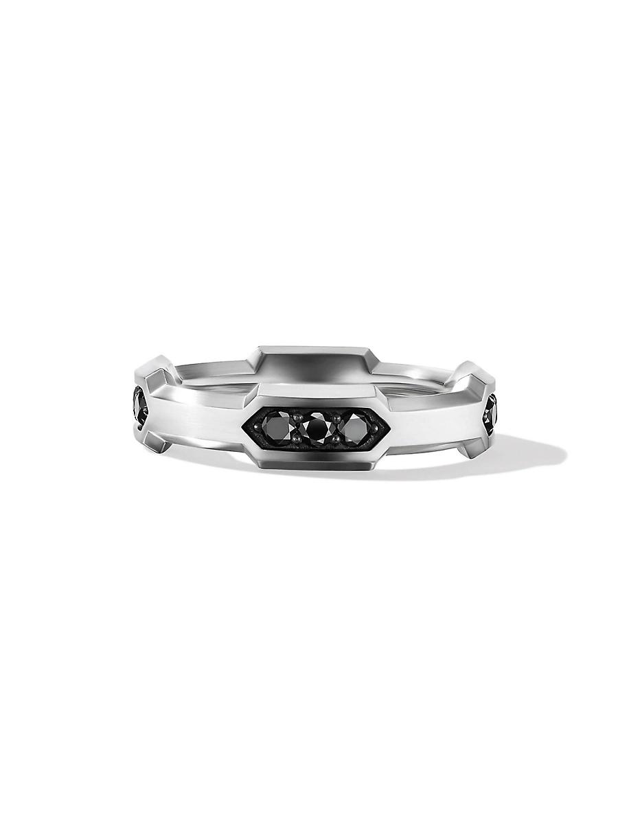 David Yurman Mens Hex Station Band Ring in Sterling with Diamonds, 6mm Product Image