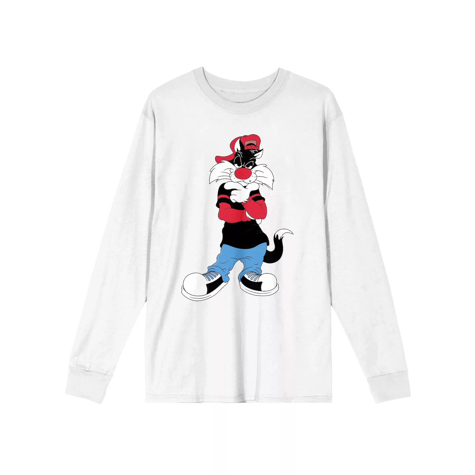 Men's Looney Tunes Sylvester Long Sleeve Graphic Tee, Size: Small, White Product Image