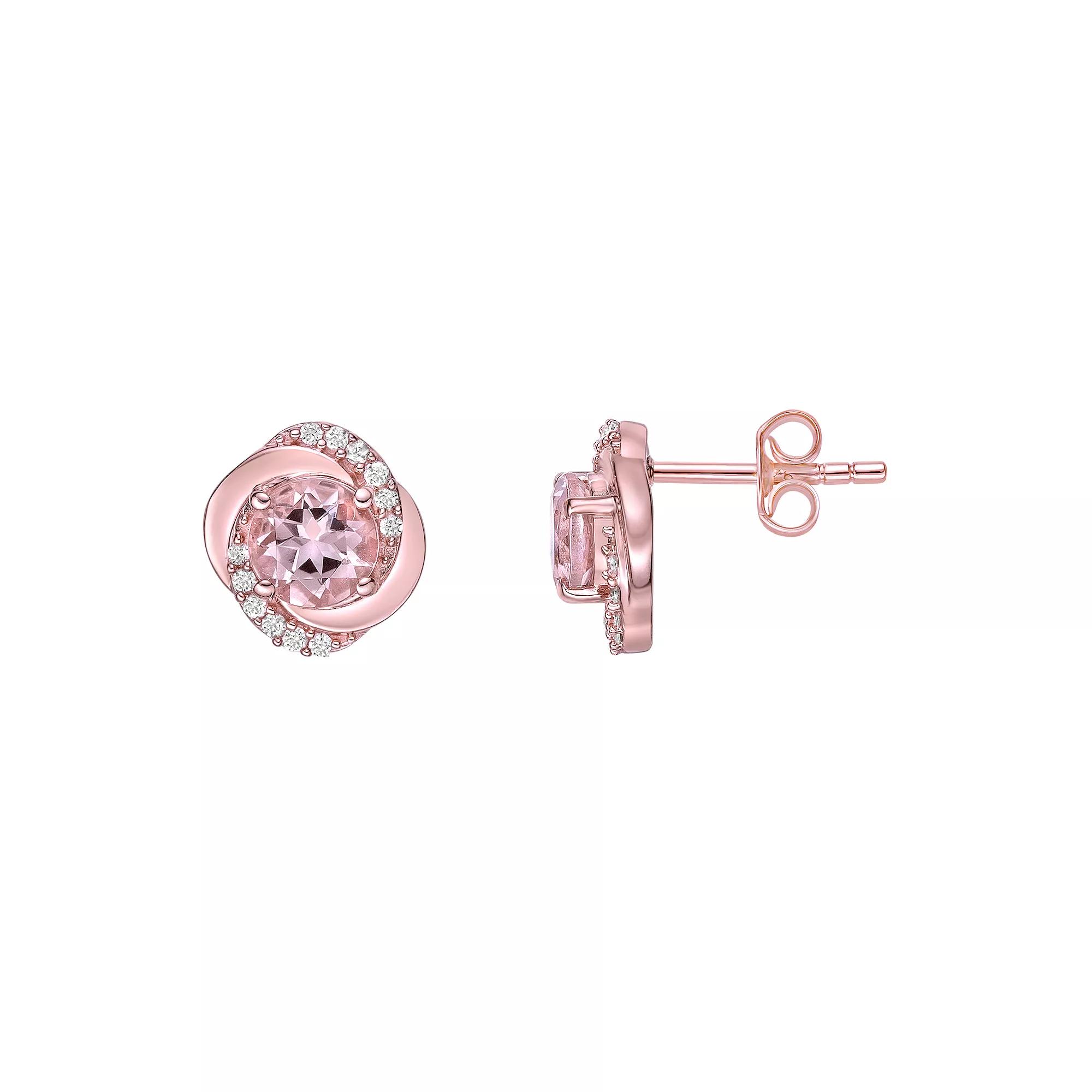 Gemminded 10k Rose Gold Morganite & 1/10 Carat T.W. Diamond Rosette Stud Earrings, Women's Product Image