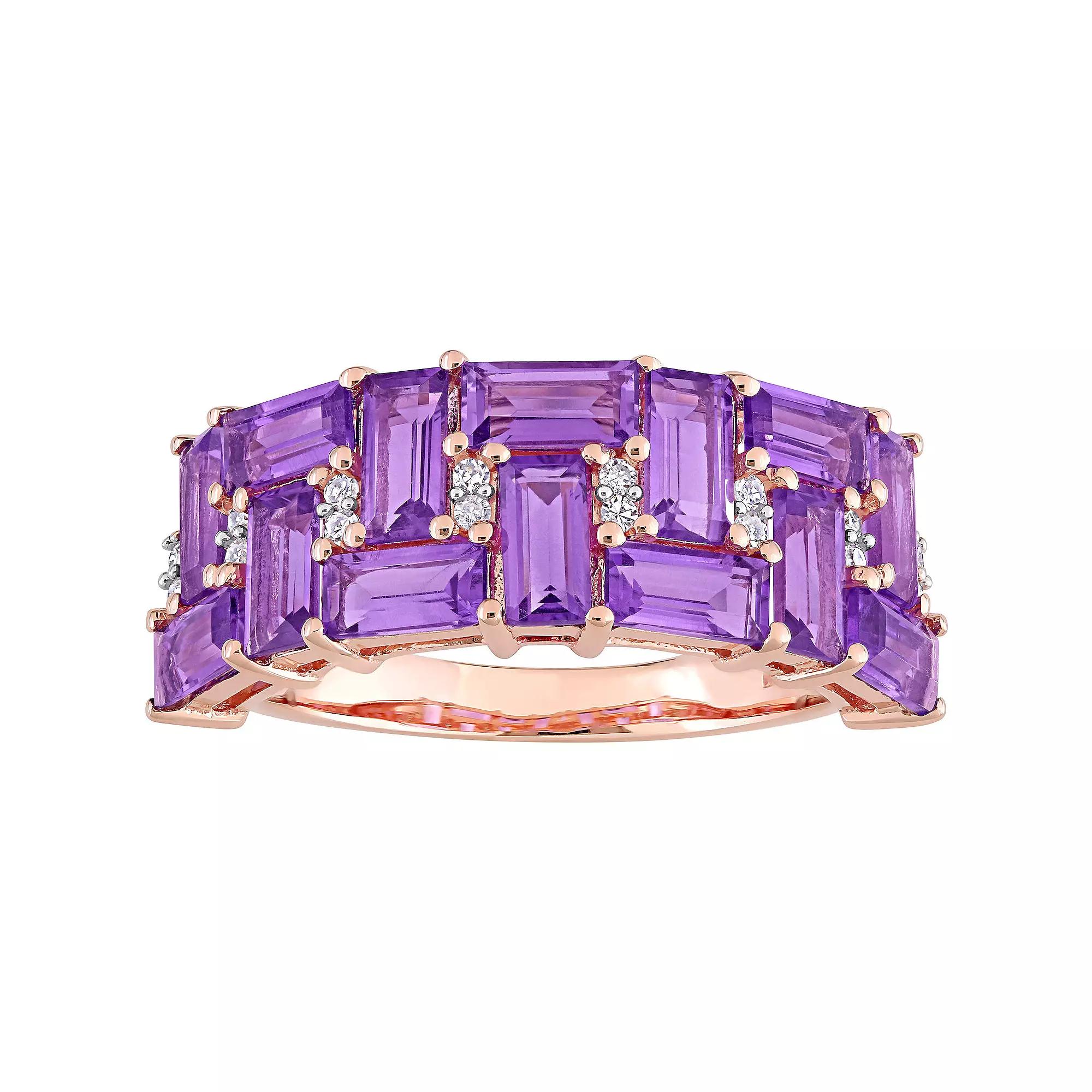 Stella Grace 10k Rose Gold Amethyst & 1/10 Carat T.W. Diamond Geometric Ring, Women's,  Product Image