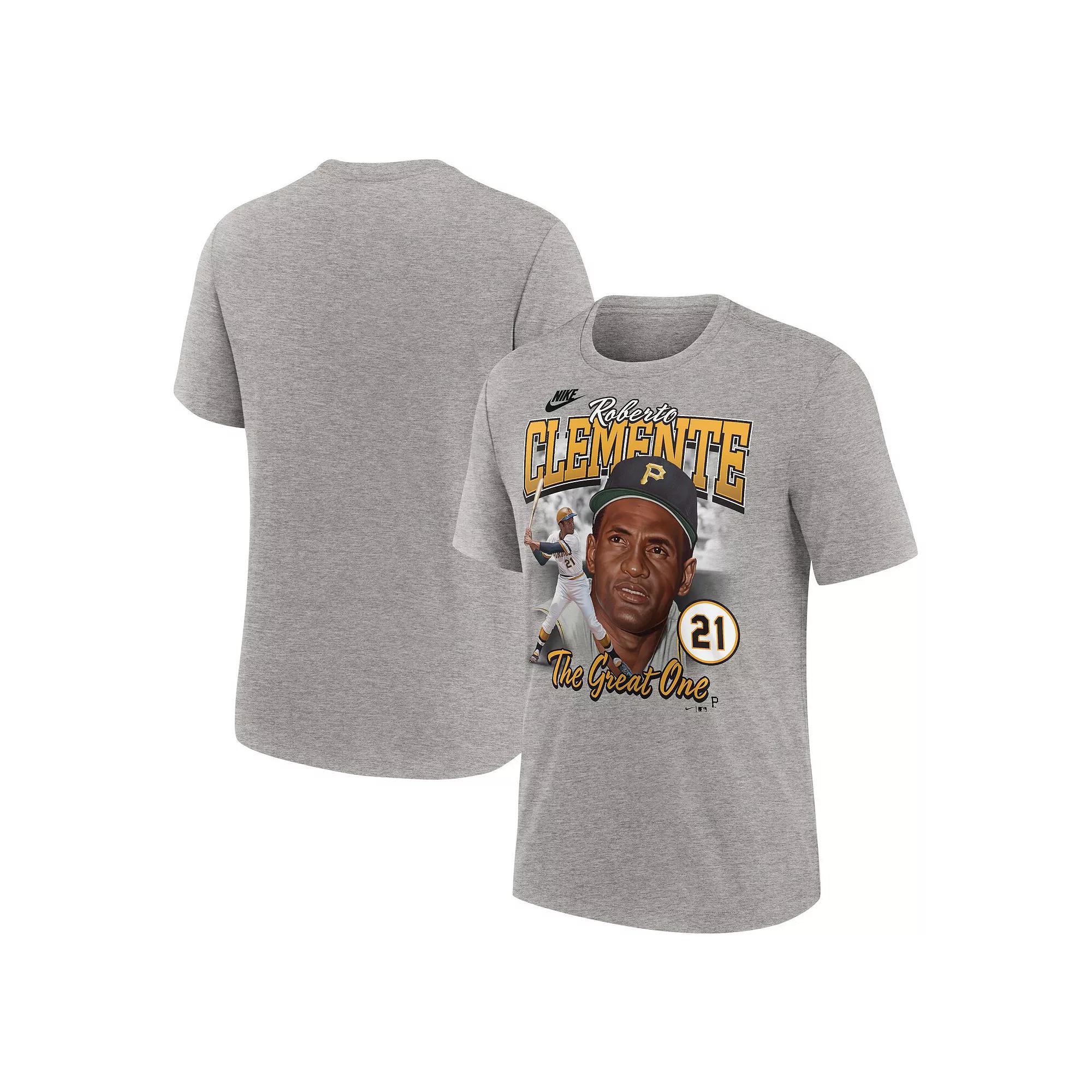 Men's Nike Roberto Clemente Heather Gray Pittsburgh Pirates Cooperstown Collection Player Local T-Shirt,  Product Image