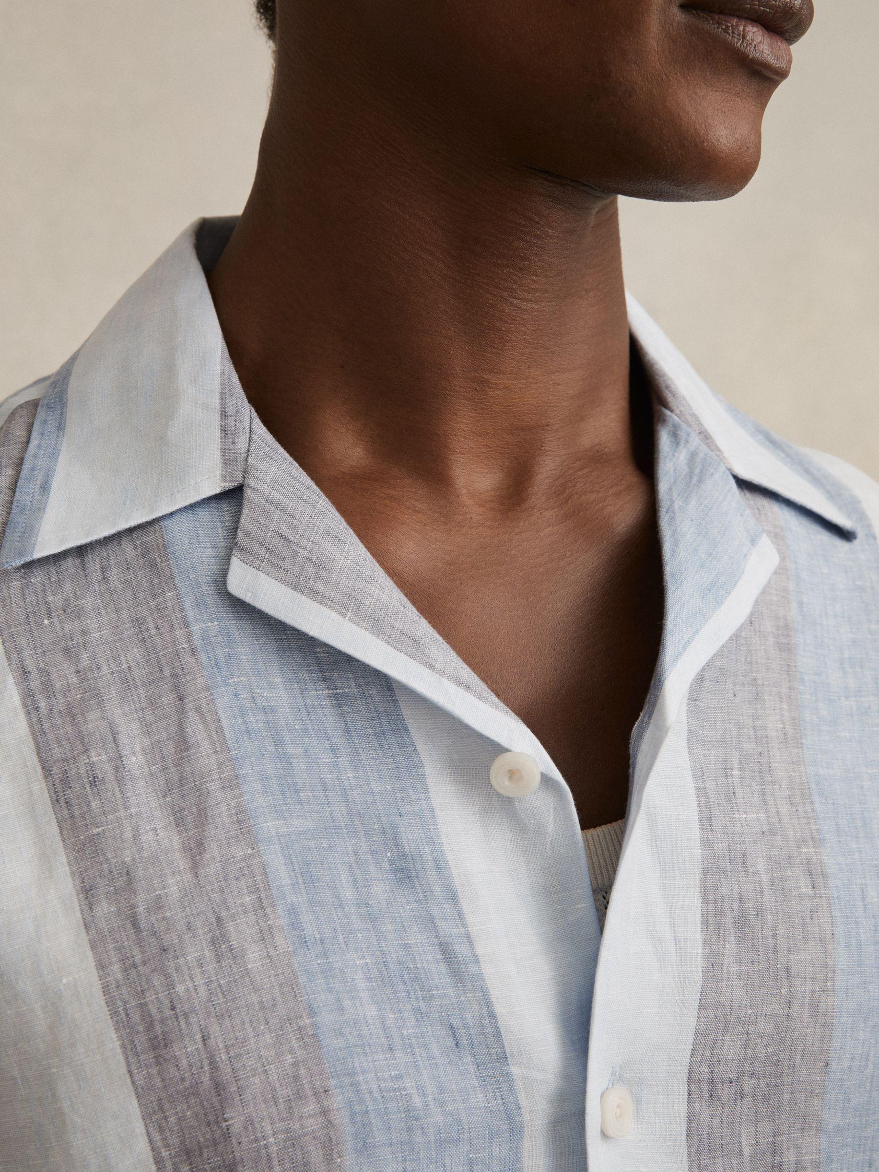 Stripe Cuban Collar Shirt in Wide Stripe Blue Multi Product Image