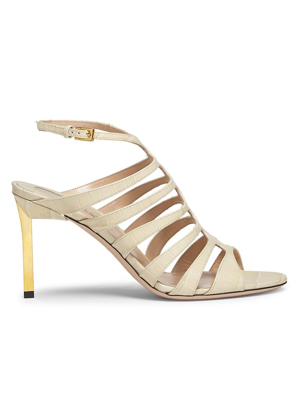 Womens Carine 85MM Crocodile-Stamped Leather Sandals Product Image