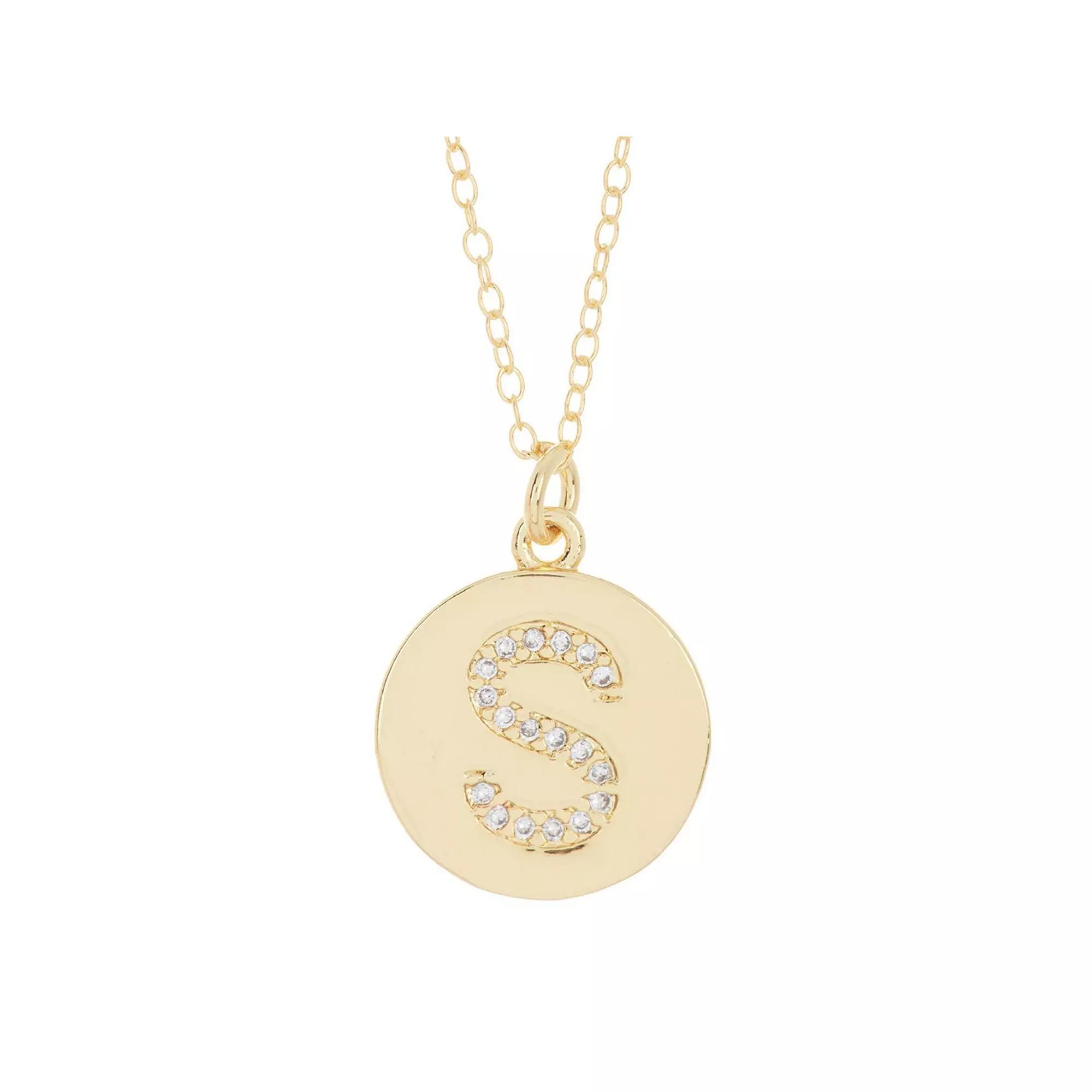 Adornia 14k Gold Plated Cubic Zirconia Engraved Letter Disc Pendant Necklace, Womens Gold Tone N Product Image