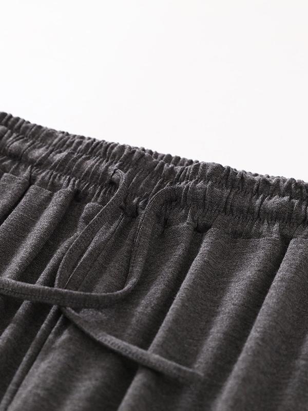 High Waisted Loose Drawstring Elasticity Solid Color Casual Pants Bottoms Trousers Product Image