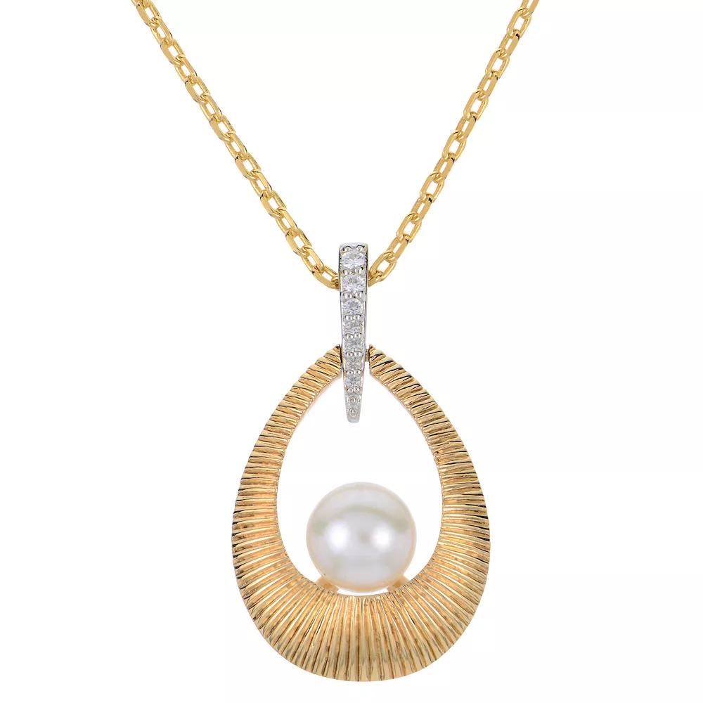 PearLustre by Imperial 14k Gold Over Silver Two Tone Freshwater Cultured Pearl & Lab-Created White Sapphire Door Knocker Pendant Necklace, Womens Product Image