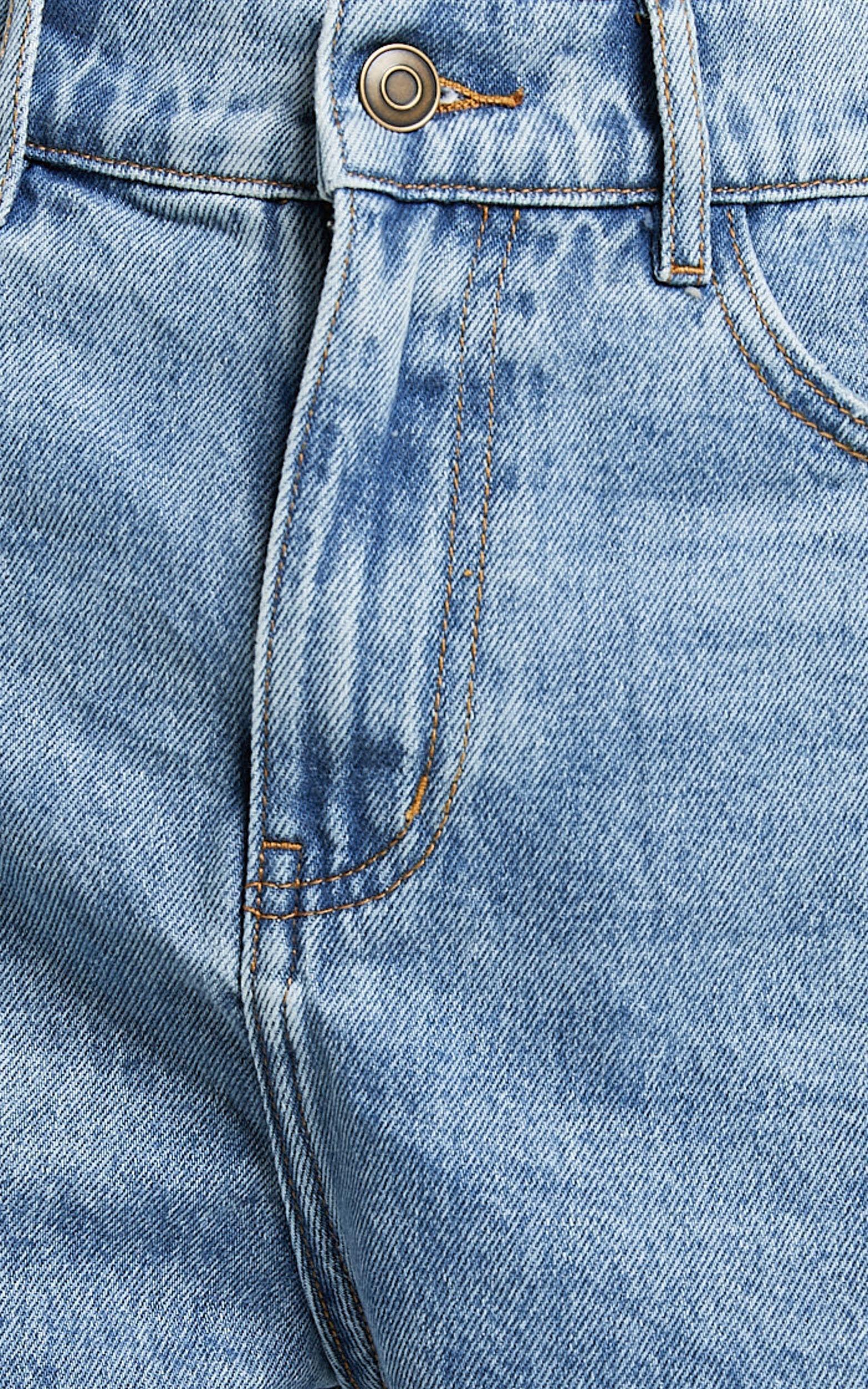 Renee Shorts - High Waisted Frayed Hem Denim Shorts in Light Blue Wash Product Image