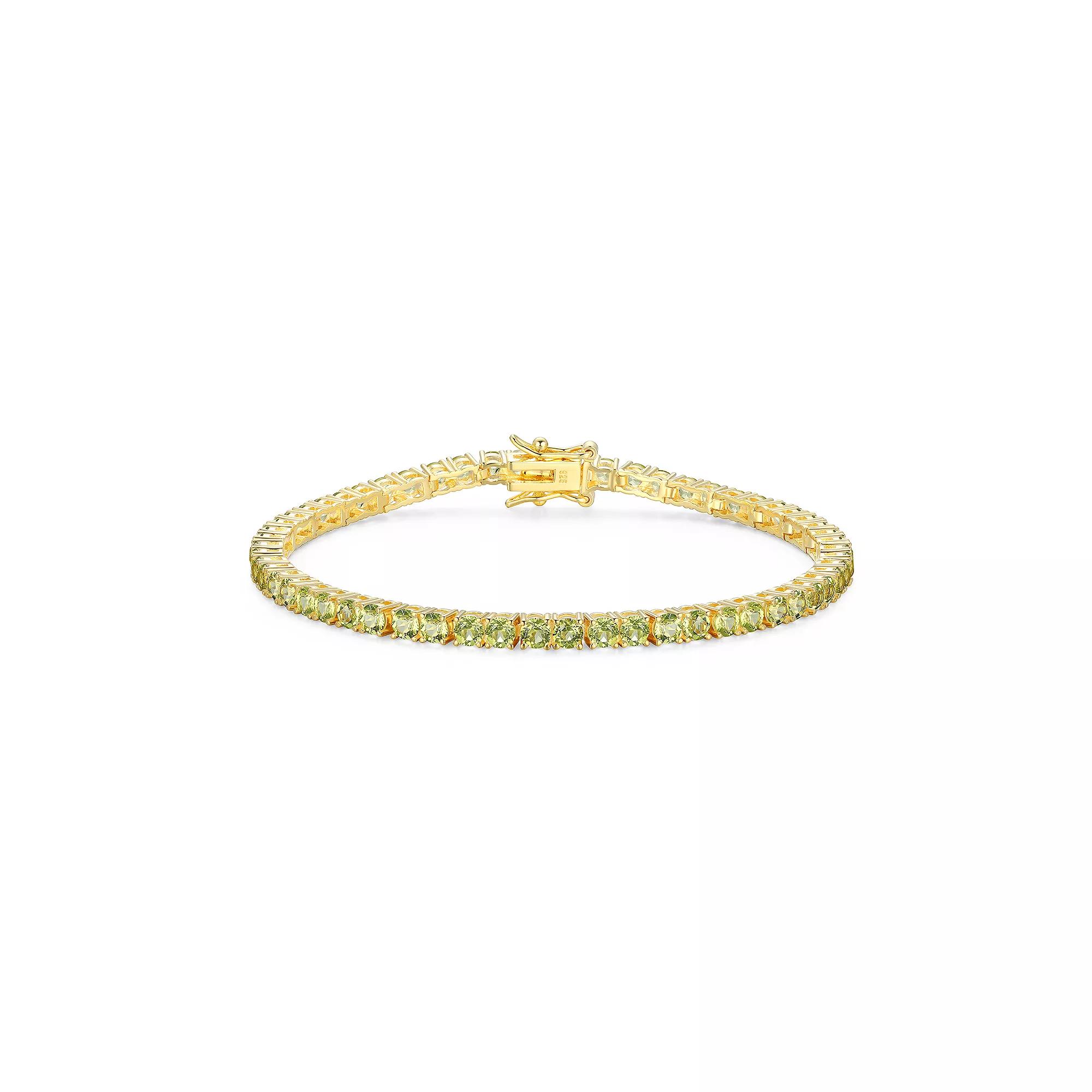 18k Gold over Silver Birthstone Tennis Bracelet, Women's, Size: 7.25", Genuine Peridot August Product Image