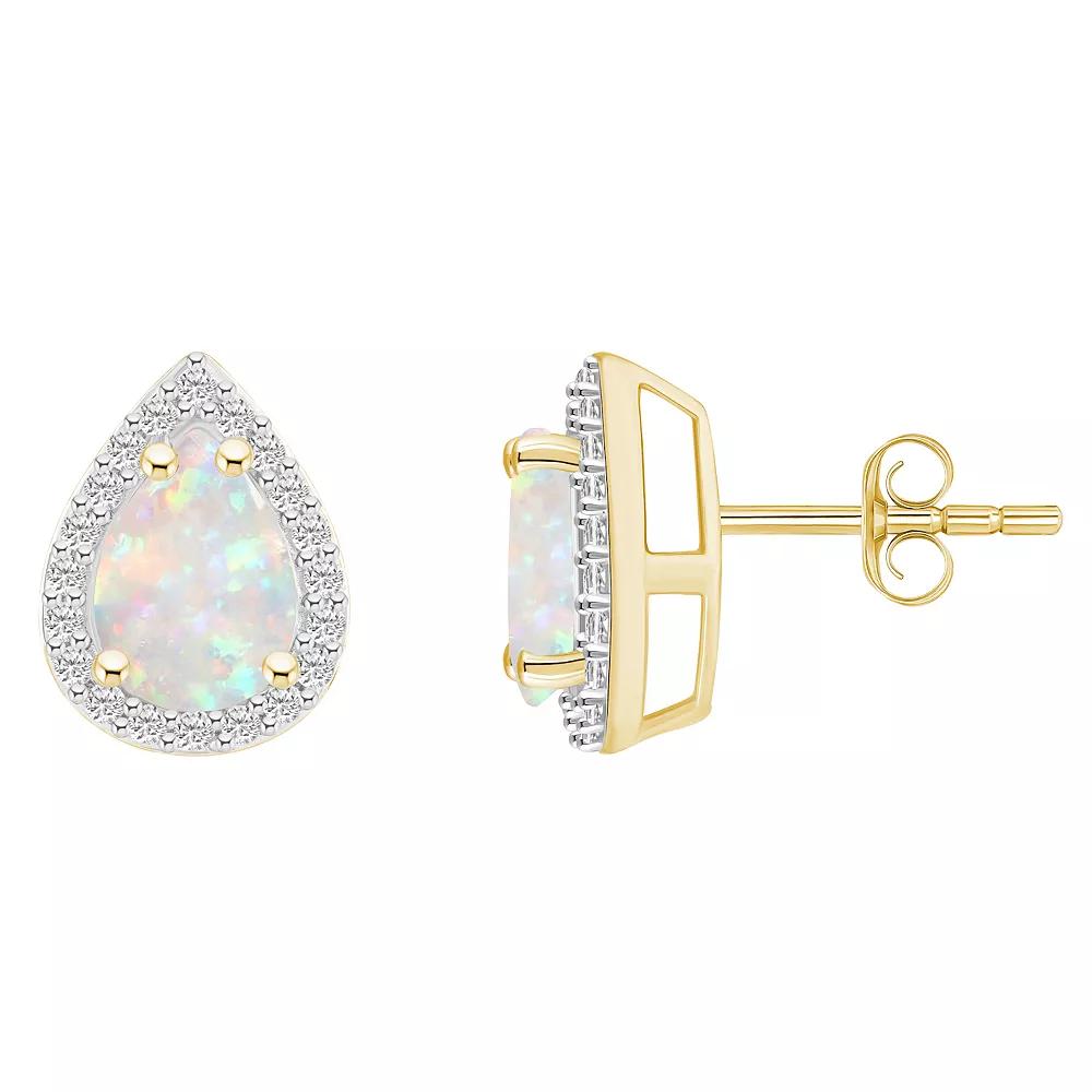 Celebration Gems 10k Gold Pear Shape Gemstone & Lab-Created White Sapphire Halo Stud Earrings, Women's Product Image