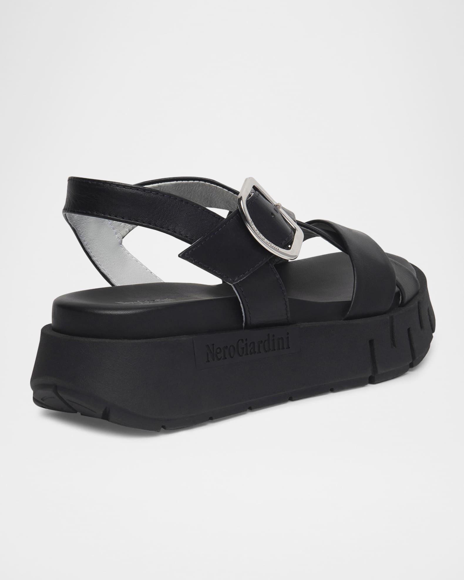 Leather Crisscross Wedge Platform Sandals Product Image