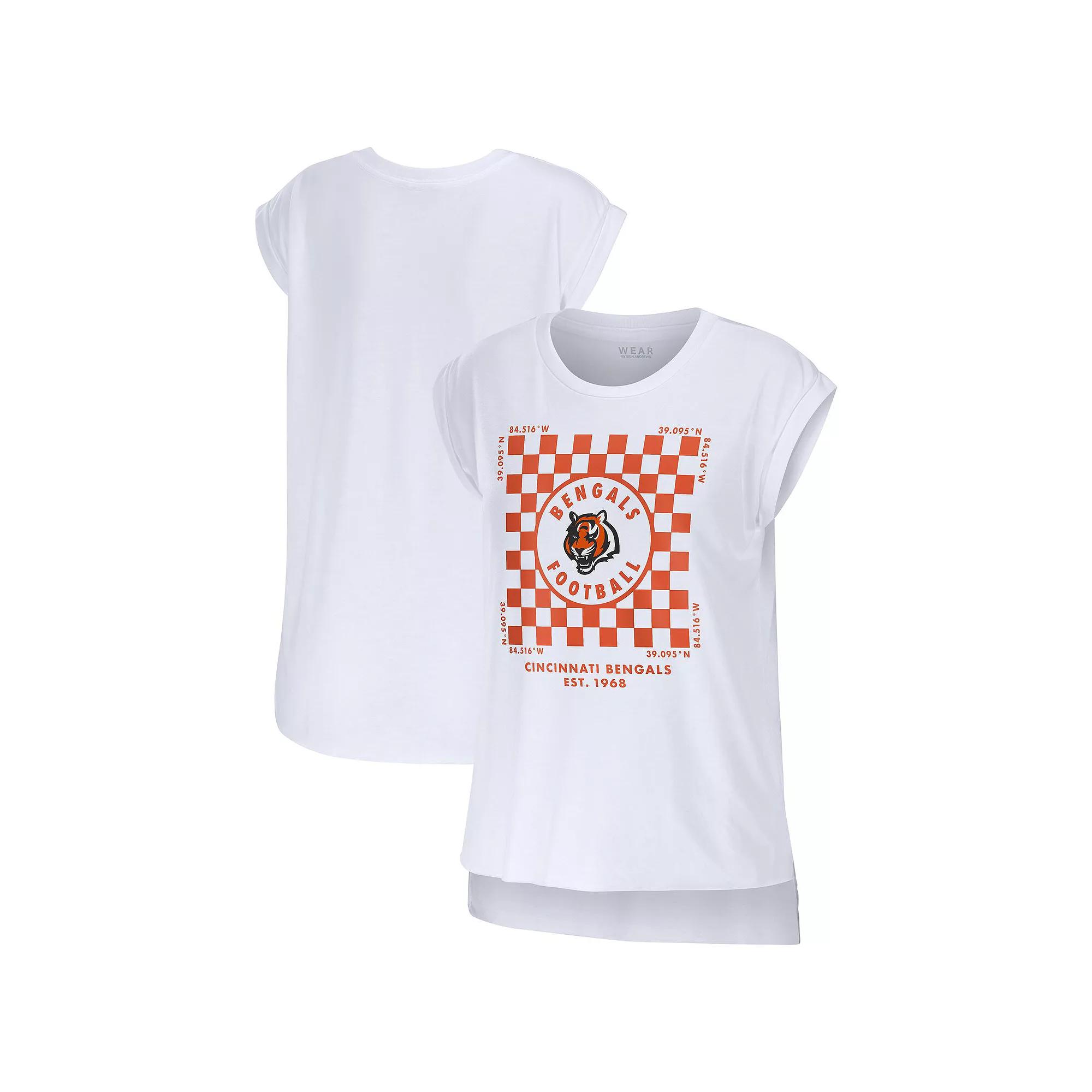 Women's WEAR by Erin Andrews White Cincinnati Bengals Checker Muscle Tank Top,  Product Image