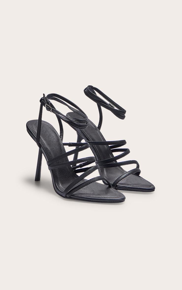 Black PU Point Toe Cross Strap High Stiletto Heeled Sandals Product Image