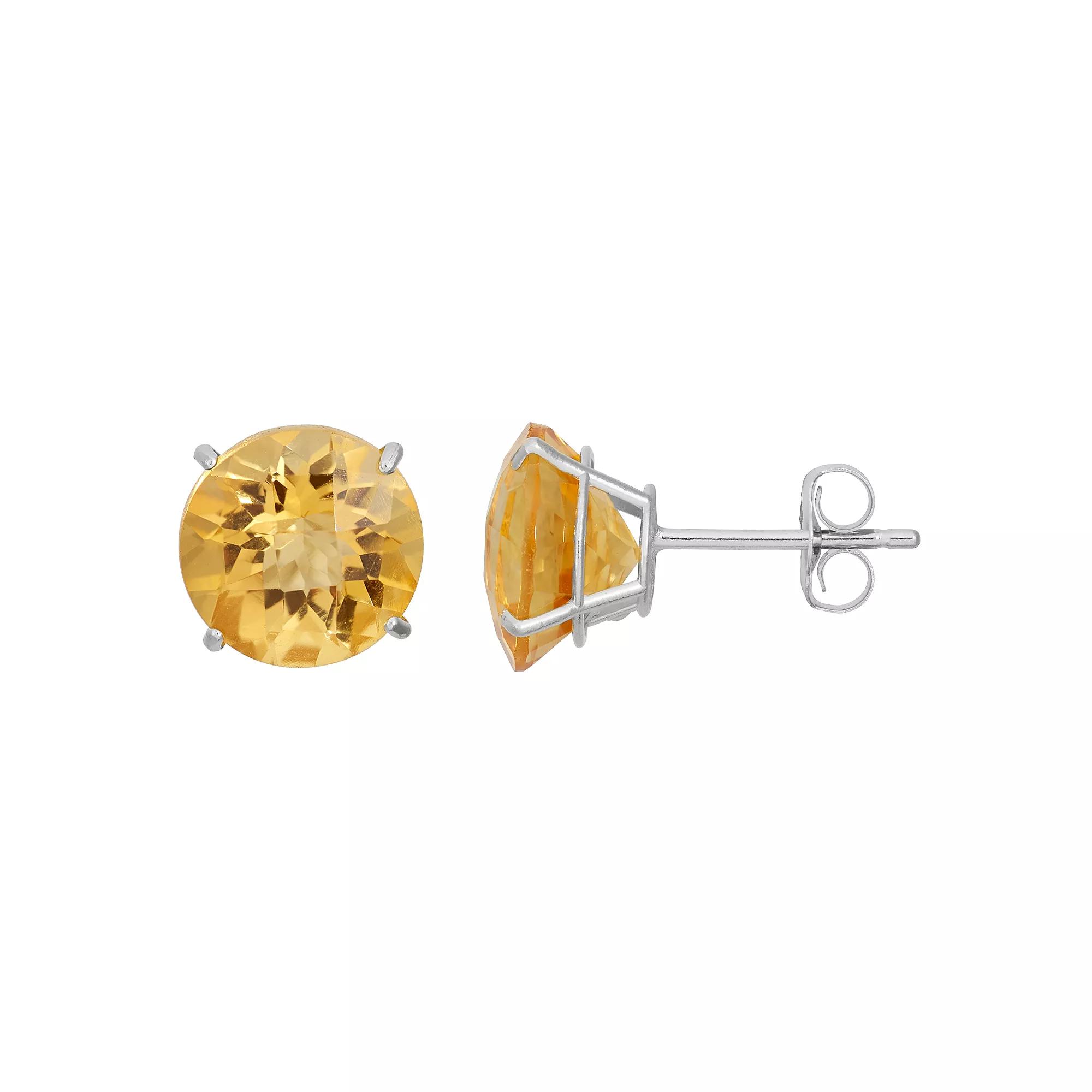 Citrine 10k White Gold Stud Earrings, Women's, Orange Product Image