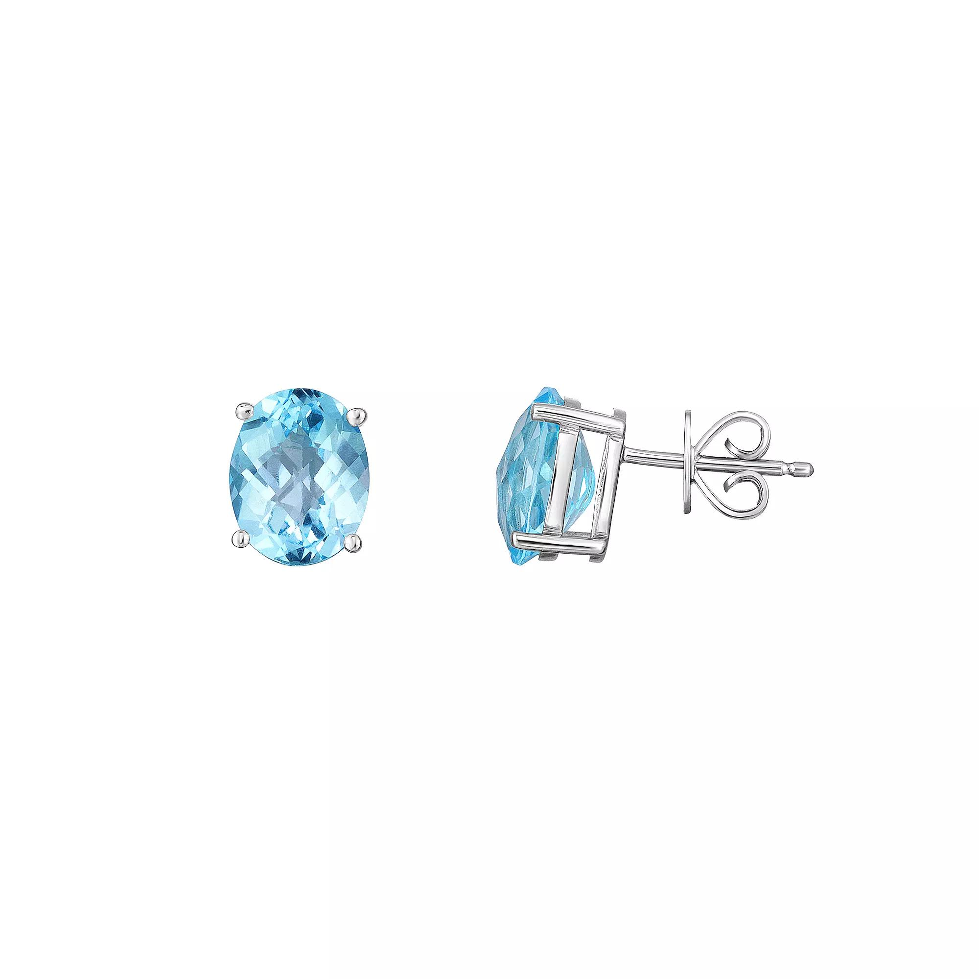 Oro Leoni Sterling Silver Oval Blue Topaz Stud Earrings, Women's Product Image