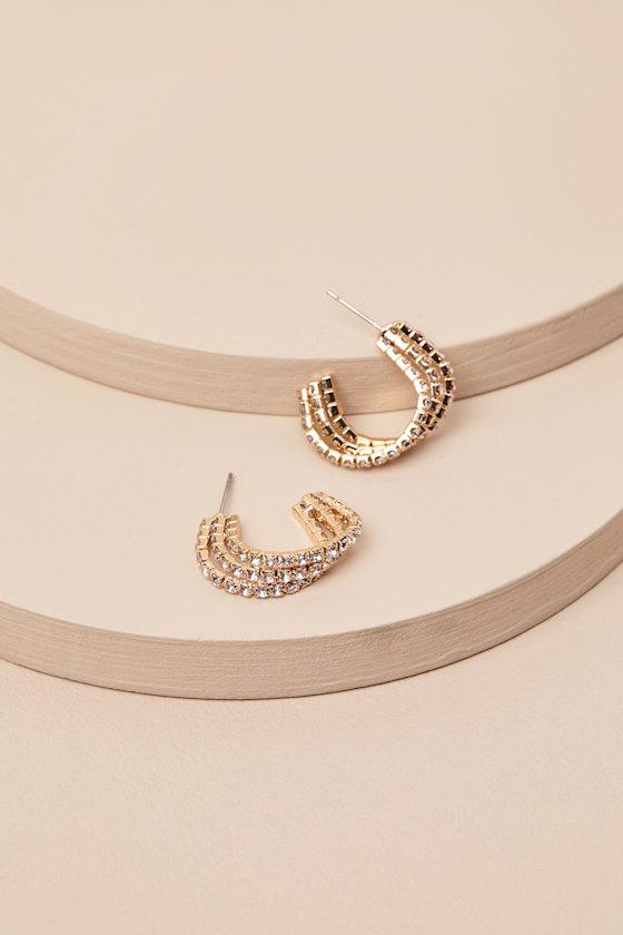 Beste Gold Rhinestone Layered Hoop Earrings Product Image