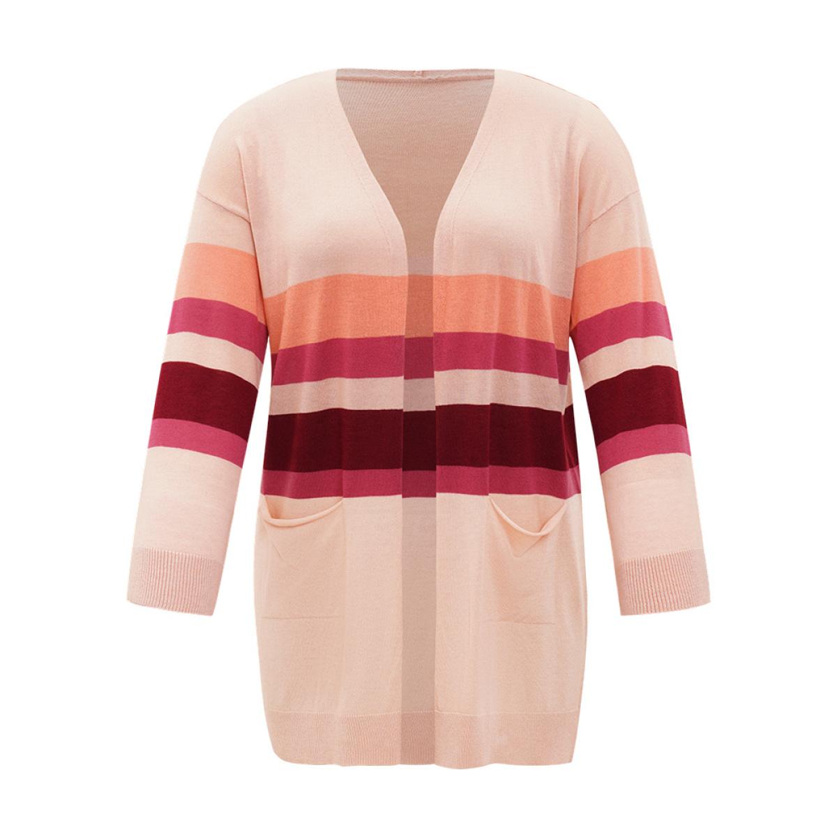 Plus Size Supersoft Essentials Colorblock Open Front Tunic Pocket Cardigan DustyPink Women Casual Loose Long Sleeve Everyday Cardigans BloomChic 10/M Product Image