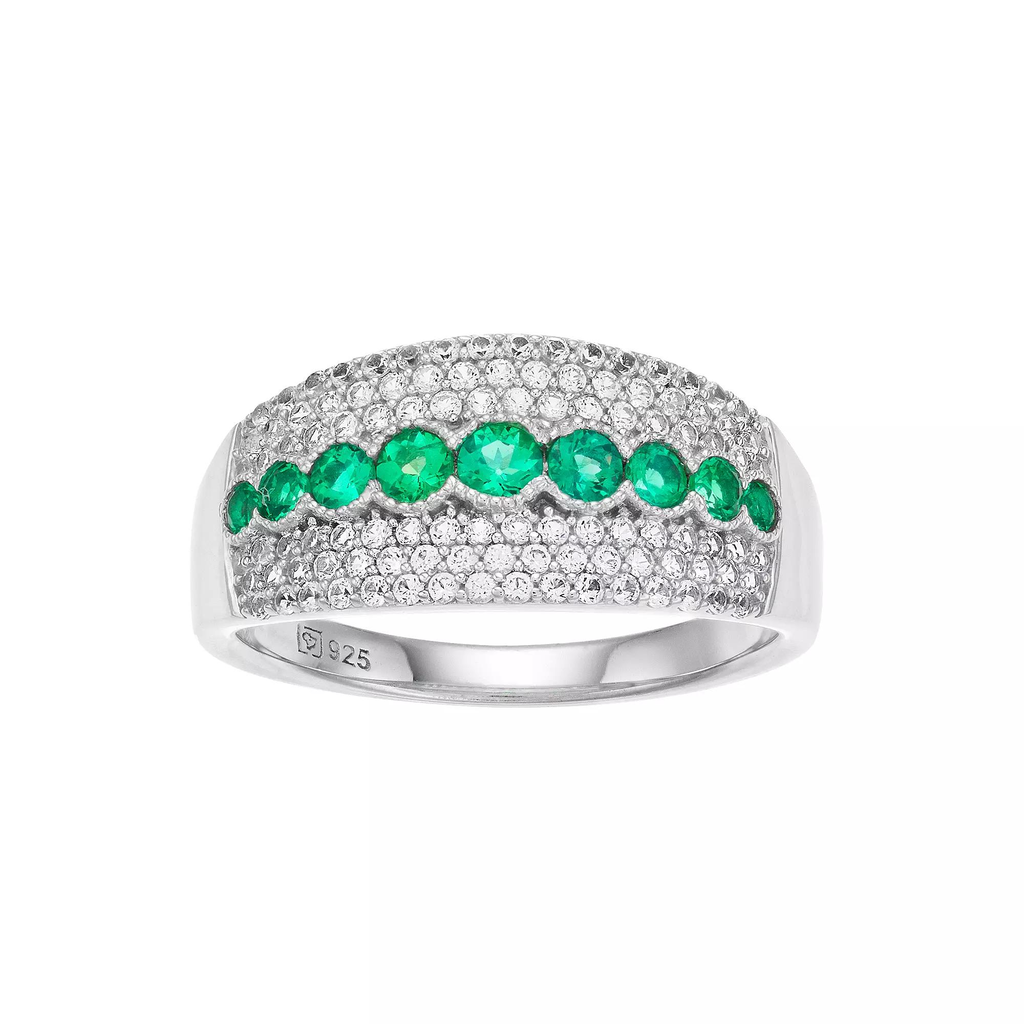 Sterling Silver Lab-Created Emerald & Lab-Created White Sapphire Ring, Women's,  Product Image
