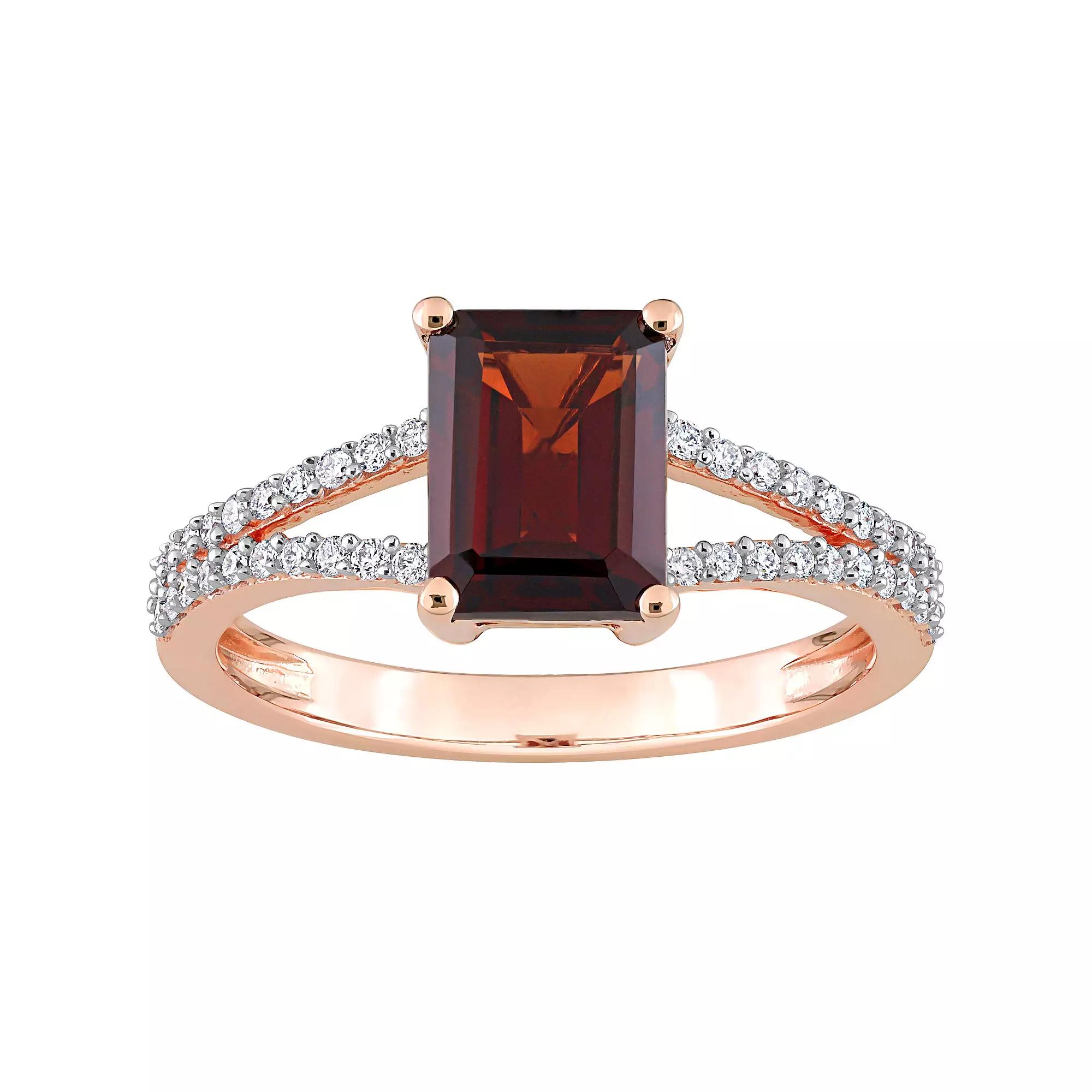 Stella Grace 14k Rose Gold Garnet & Diamond Accent Split-Shank Engagement Ring, Women's, Size: 6.50 Product Image