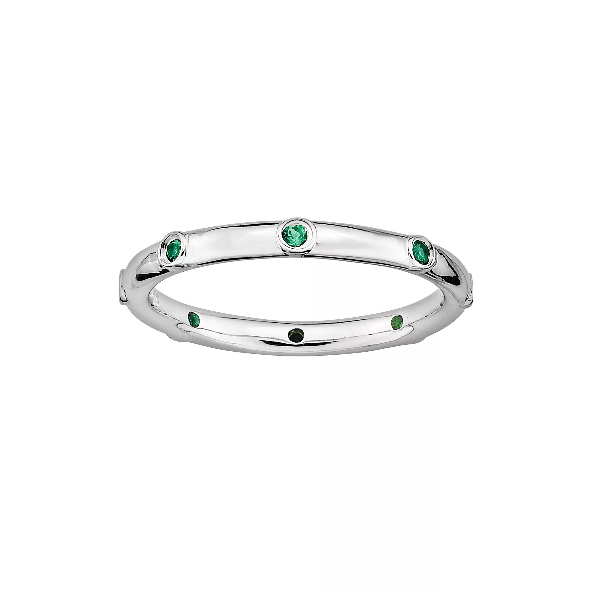 Stacks & Stones Sterling Silver Lab-Created Emerald Stack Ring, Women's, Size: 8 Product Image