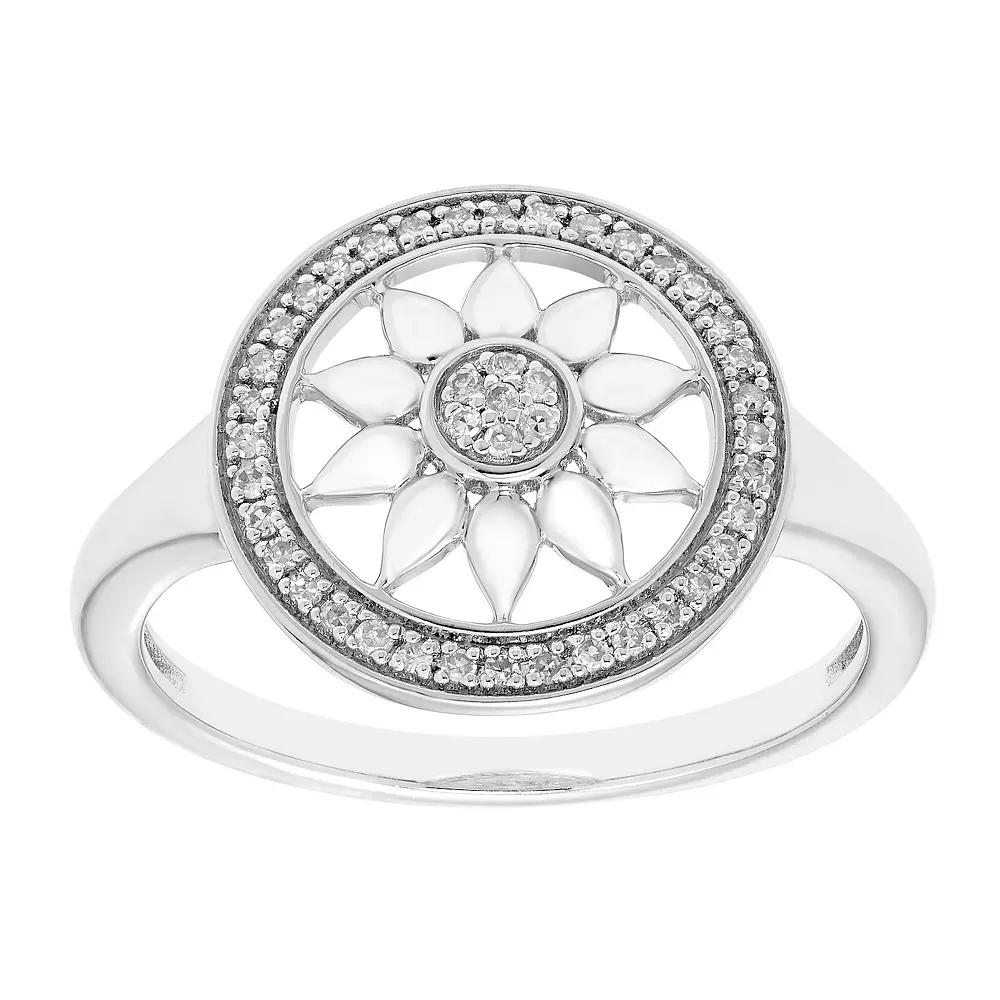 Sterling Silver 1/8 Carat T.W. Diamond Open Cut Sunflower Halo Ring, Women's,  Product Image
