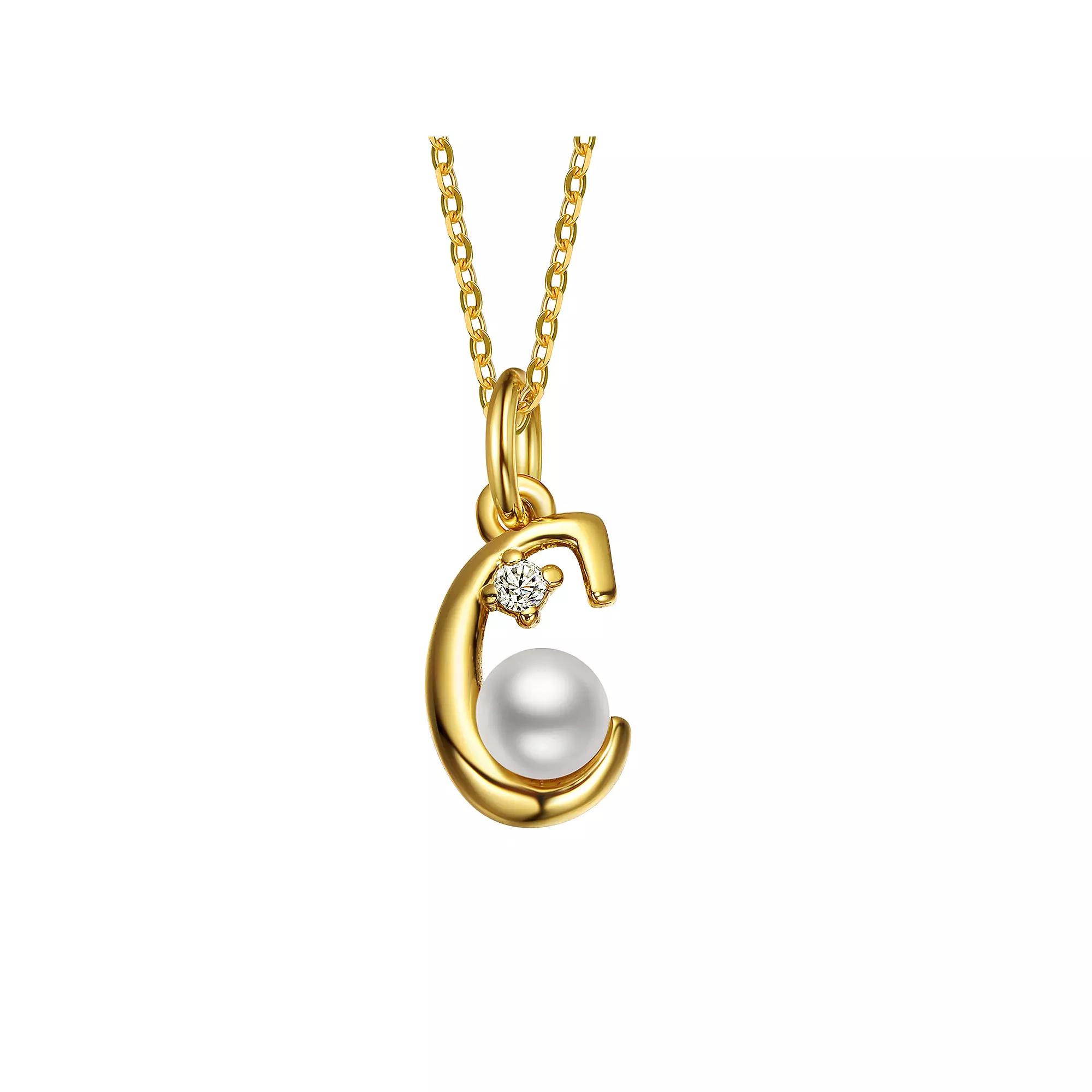 14k Gold Plated Simulated Pearl Initial Pendant Necklace, Womens Product Image
