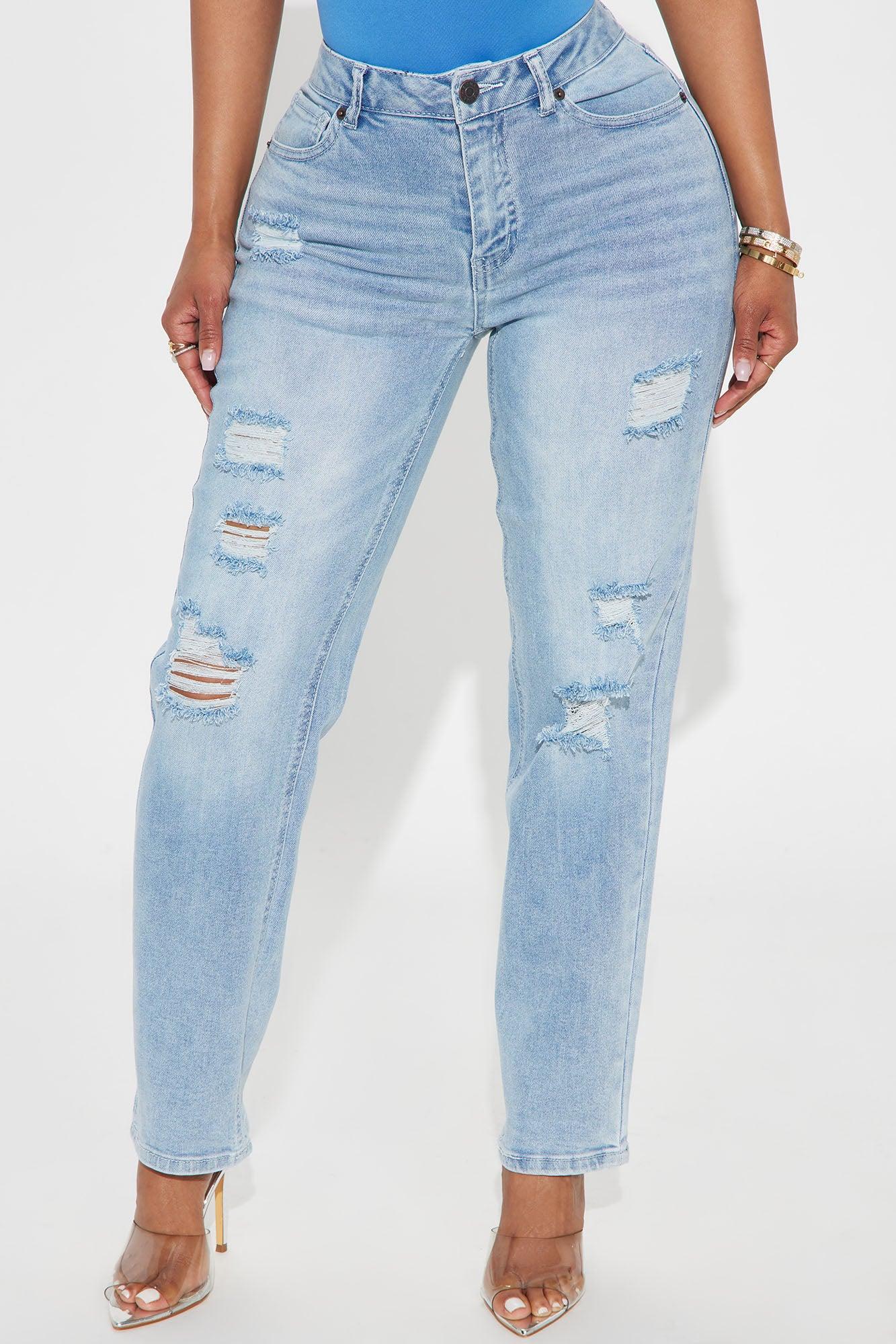 Lori Ripped Slim Straight Leg Jeans - Light Wash Product Image