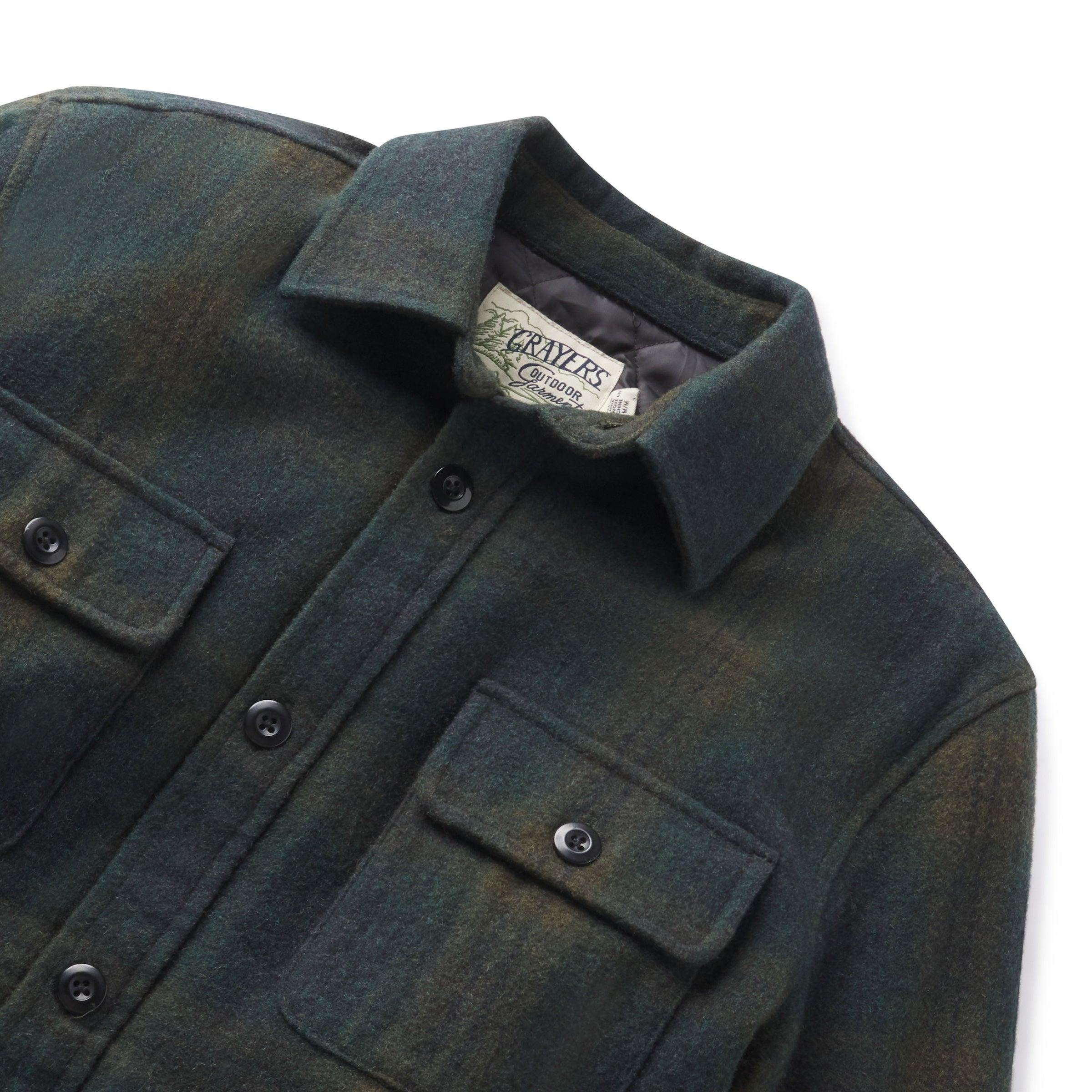 Retro Wool Padded Shirt Jacket - Olive Plaid Product Image