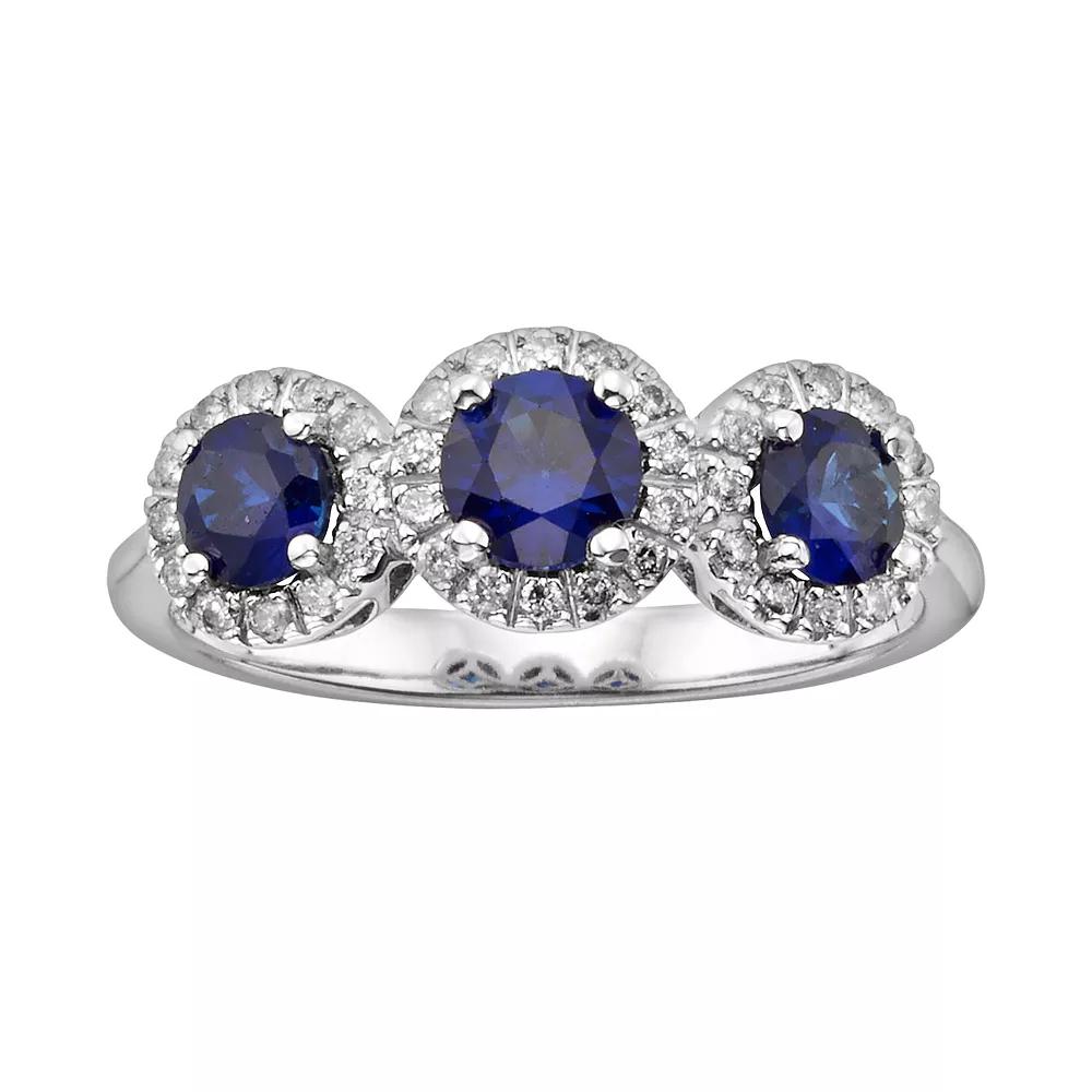 The Regal Collection 14k White Gold Genuine Sapphire and 1/5-ct. T.W. IGL Certified Diamond 3-Stone Frame Ring, Women's, Size: 6, Blue Product Image