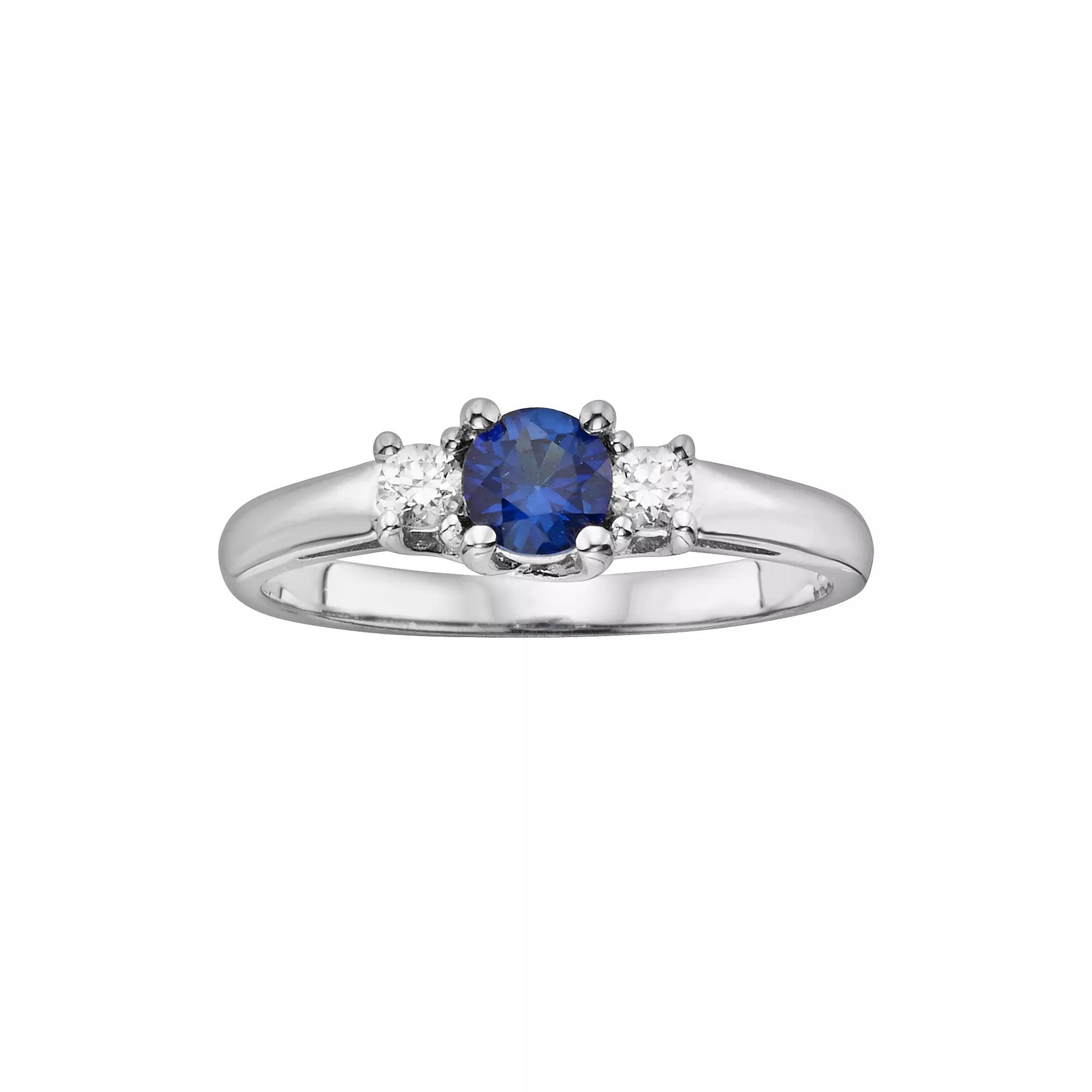The Regal Collection 14k White Gold Genuine Sapphire & 1/6-ct. T.W. IGL Certified Diamond 3-Stone Ring, Women's,  Product Image