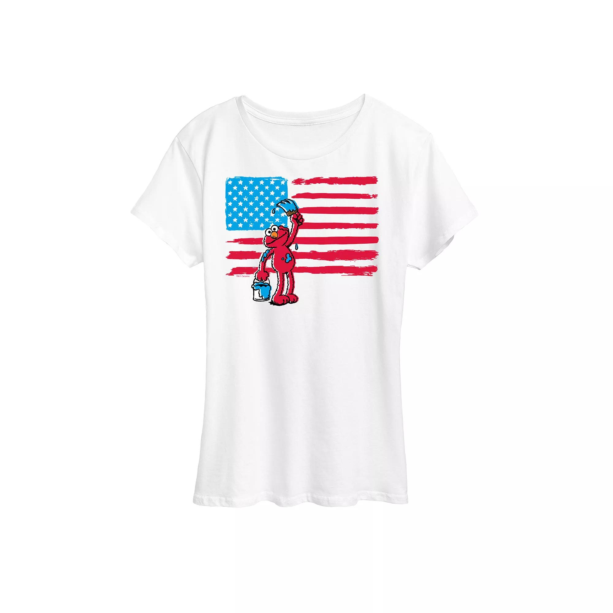 Women's Sesame Street Elmo American Flag Graphic Tee,  Product Image