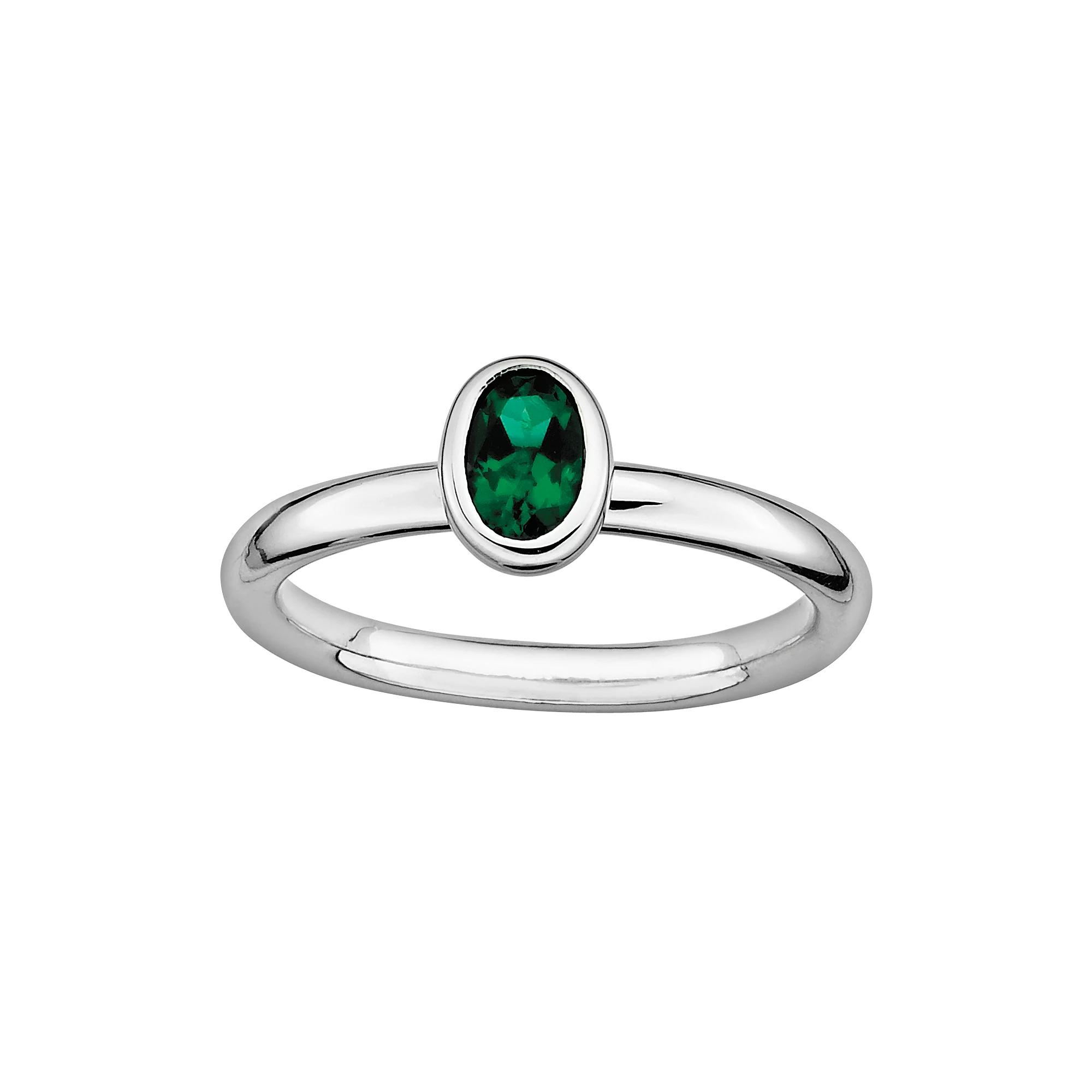Stacks & Stones Sterling Silver Lab-Created Emerald Stack Ring, Women's, Size: 9 Product Image