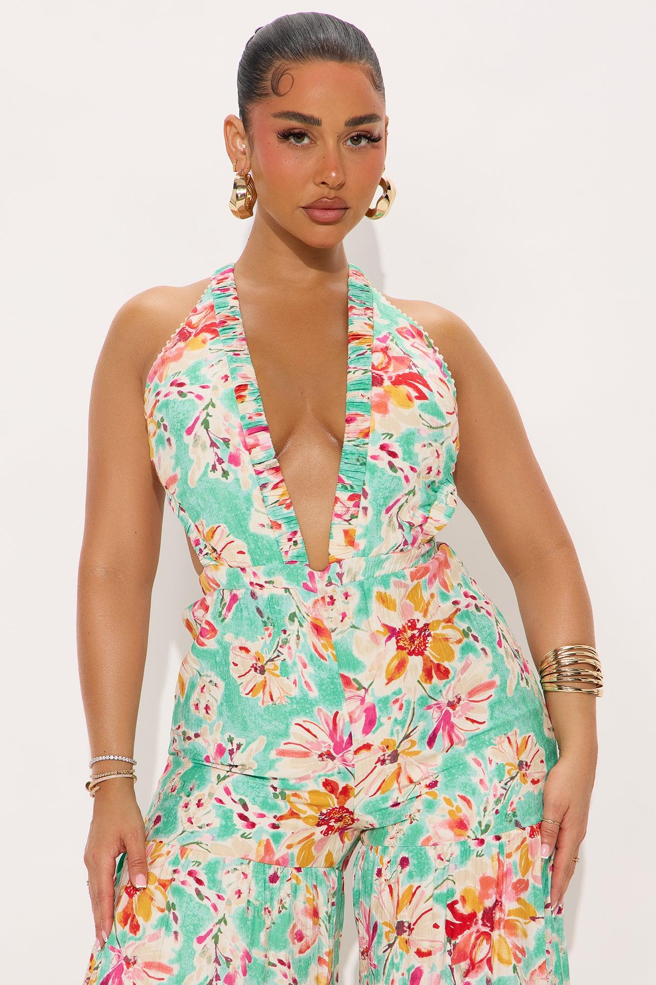 Diana Floral Wide Leg Jumpsuit - Aqua/Combo Female Product Image