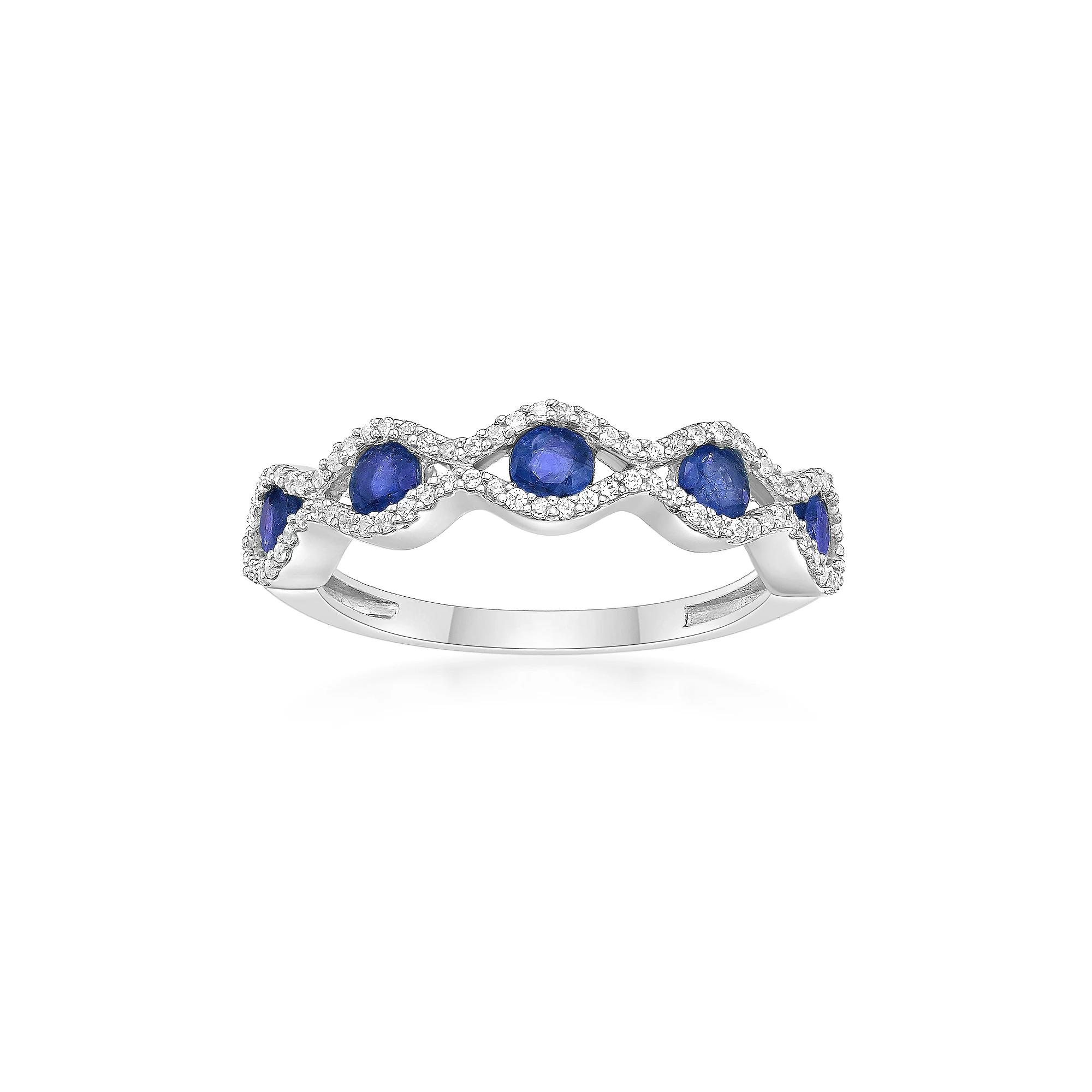 Gemminded 10k White Gold Sapphire & 1/4 Carat T.W. Diamond Ring, Women's,  Product Image