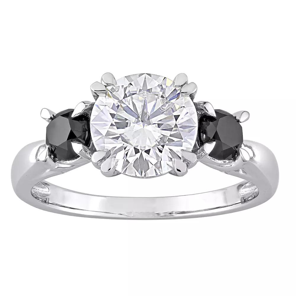 Stella Grace 10k White Gold 3/4 Carat T.W Black Diamond & Lab-Created Moissanite 3-Stone Engagement Ring, Women's,  Product Image