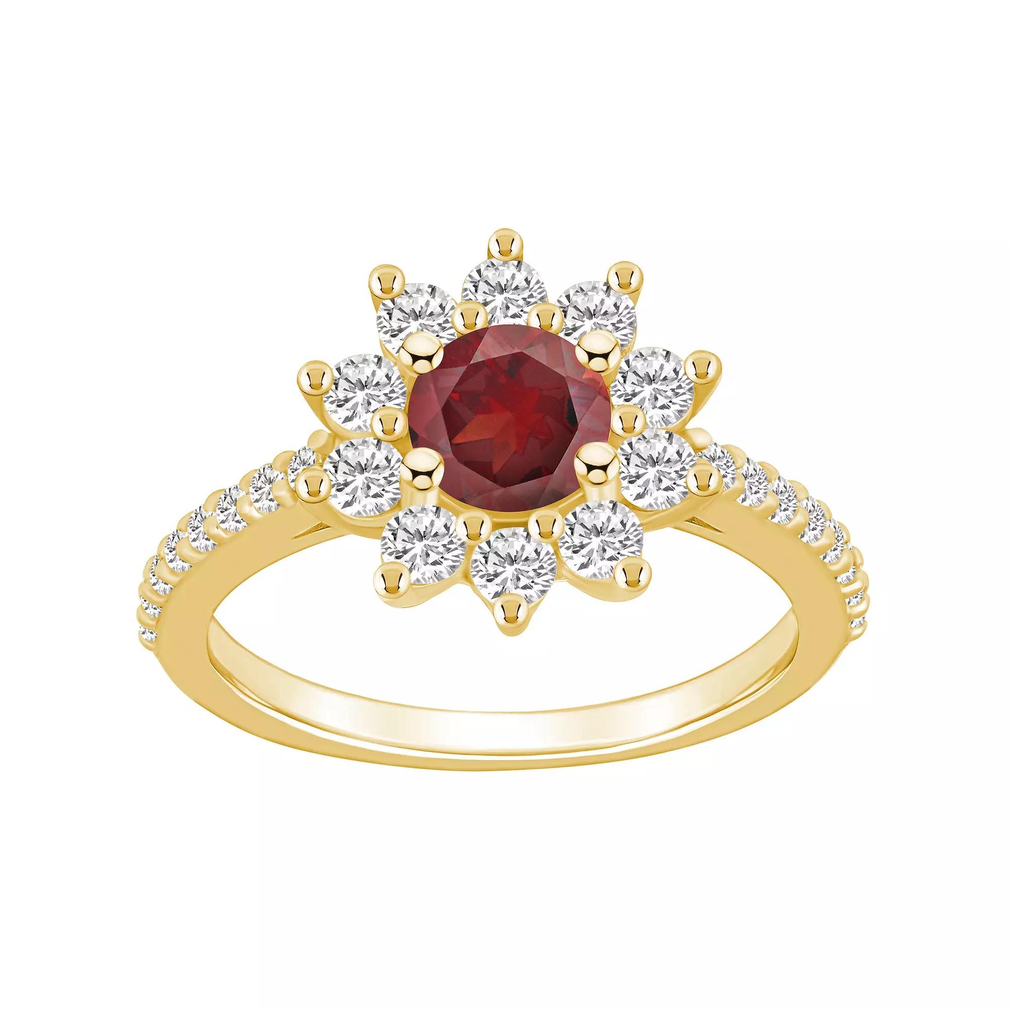Alyson Layne 14k Gold Garnet & 3/4 Carat T.W. Diamond Halo Ring, Womens Red Product Image