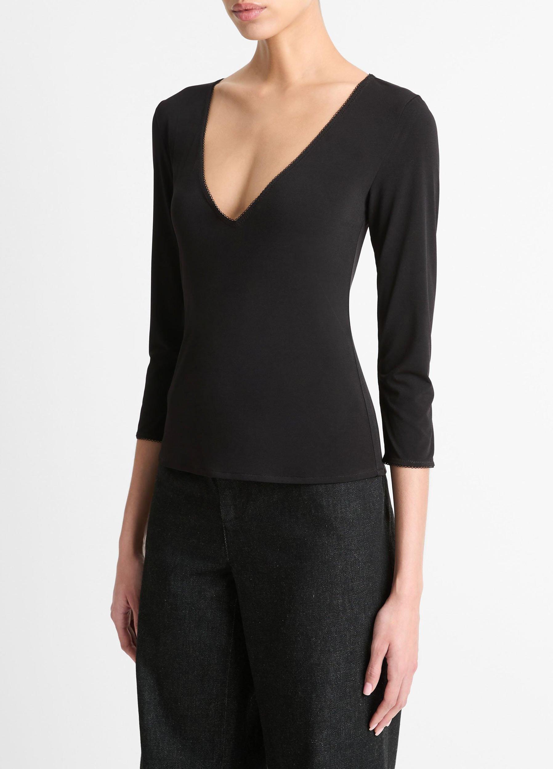 Lingerie-Trim Three-Quarter-Sleeve Top Product Image