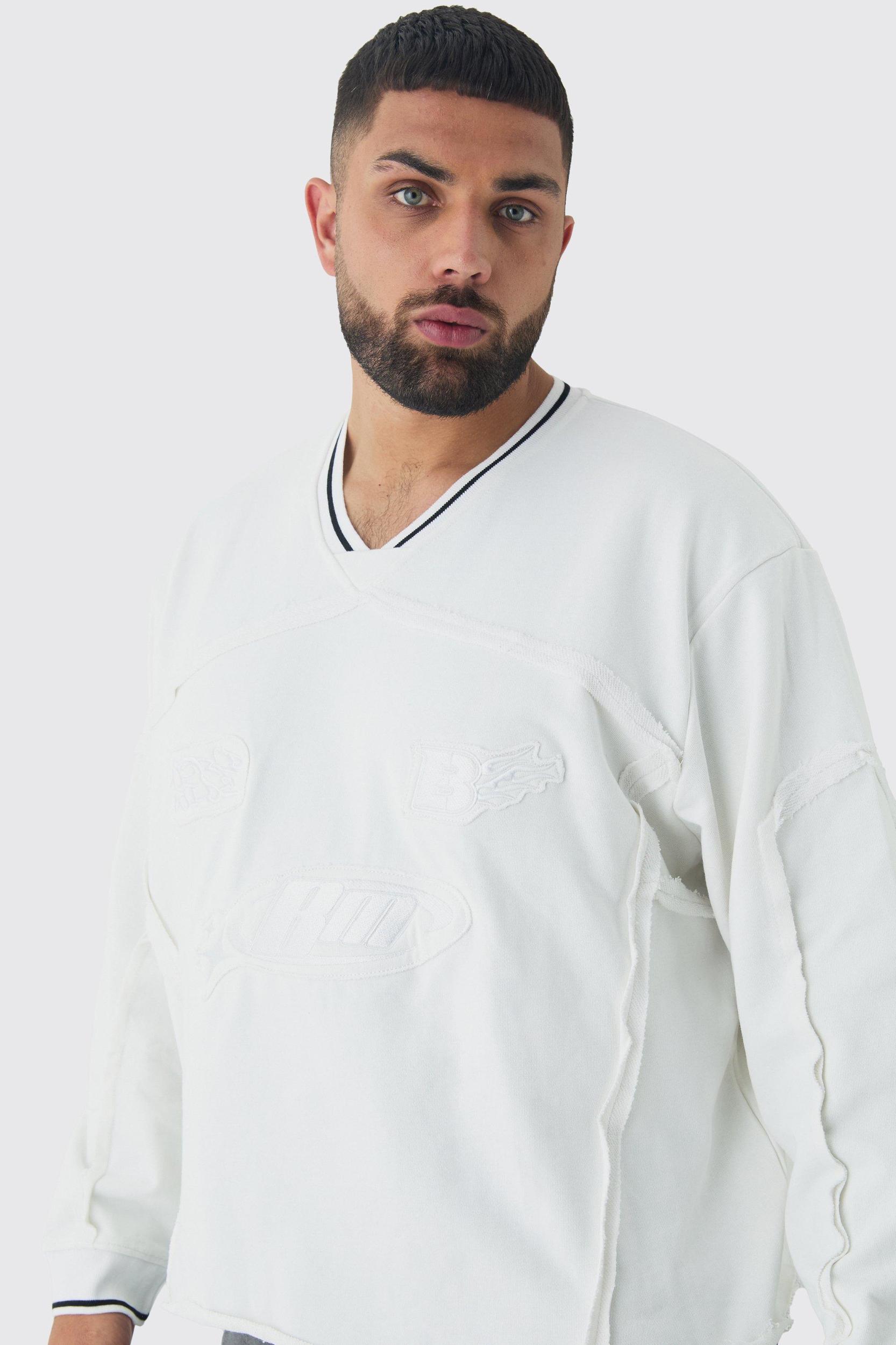 Plus Oversized Boxy Embroidered Sports Rib Sweatshirt | boohooMAN USA Product Image