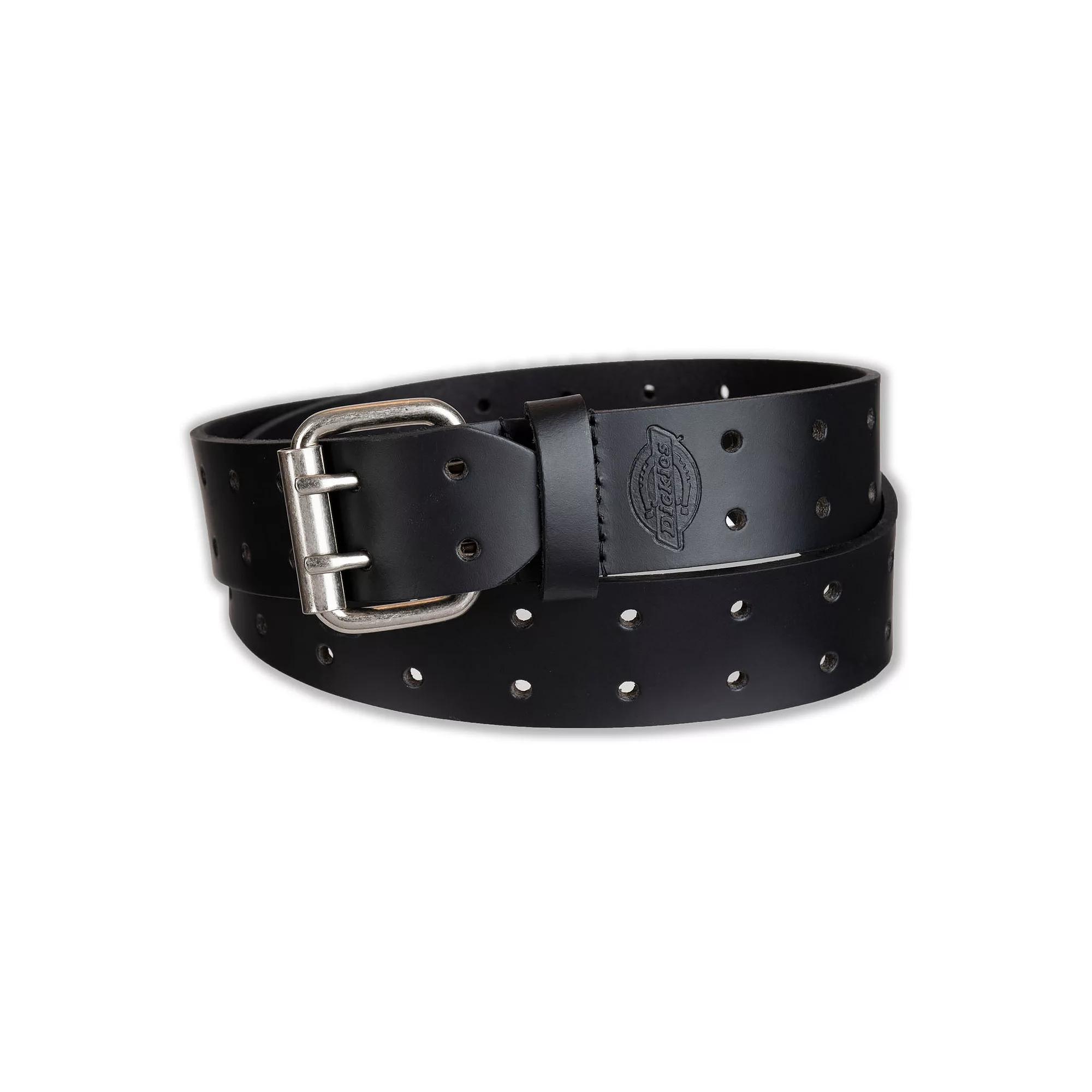 Men's Dickies Perforated Double Prong Buckle Leather Belt, Size: Small, Black Product Image
