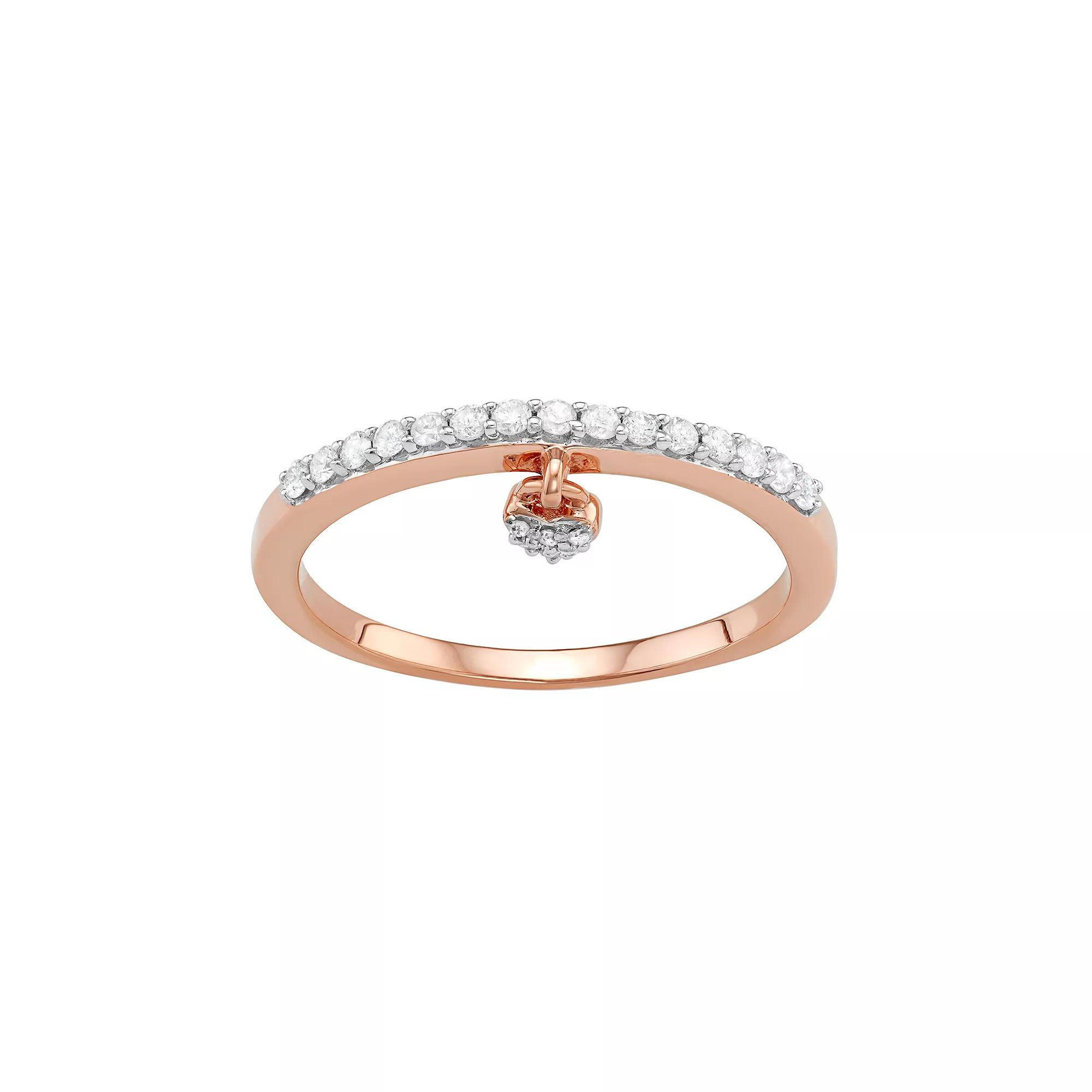 Jewelexcess Sterling Silver 1/5 Carat T.W. Diamond Heart Charm Ring, Women's, Size: 6, Rose Gold Tone Product Image