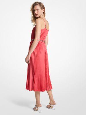 Pleated Satin Belted Slip Dress Product Image
